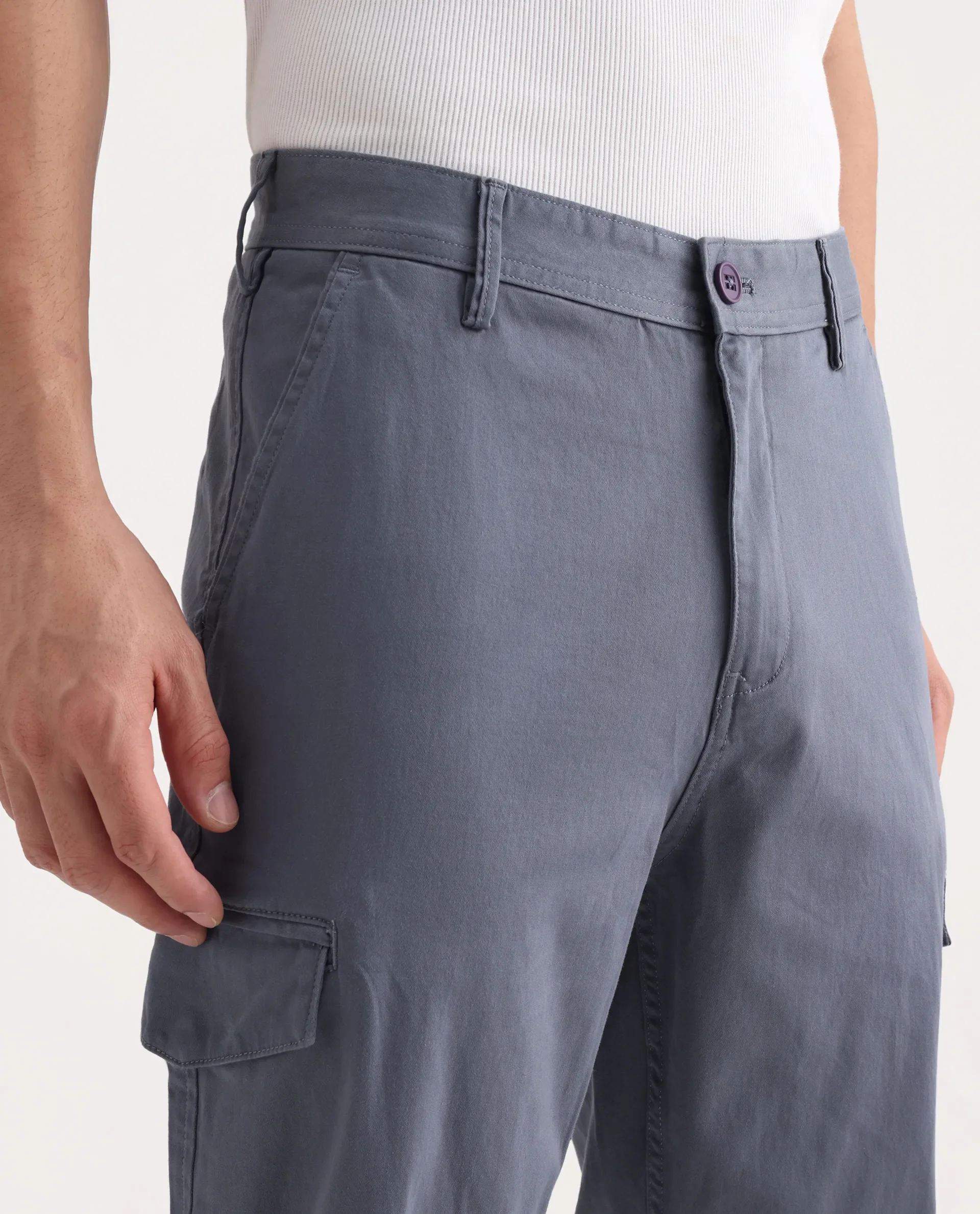 Rare Rabbit Men's Zipo Dusky Blue Cotton Plain Regular Fit Trouser - Image 3