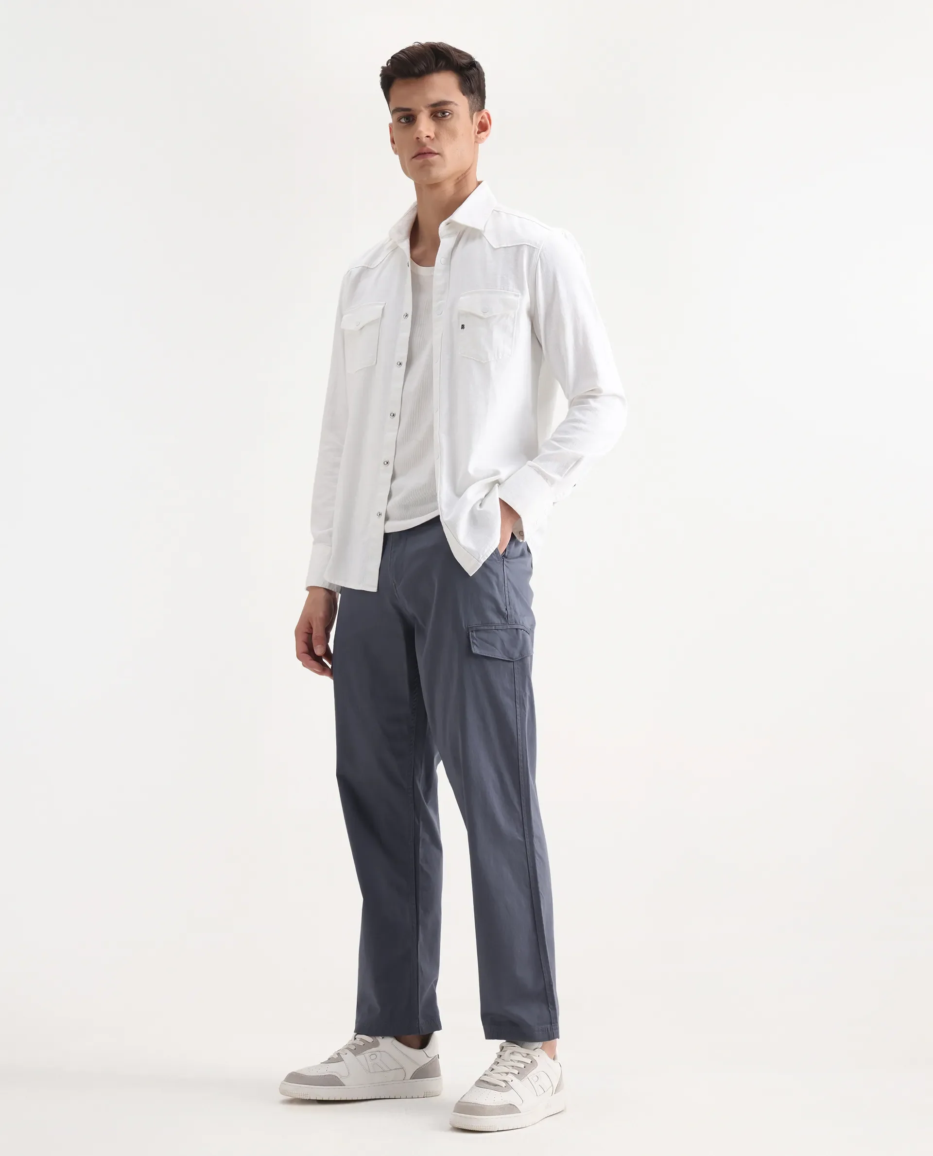 Rare Rabbit Men's Zipo Dusky Blue Cotton Plain Regular Fit Trouser - Image 4