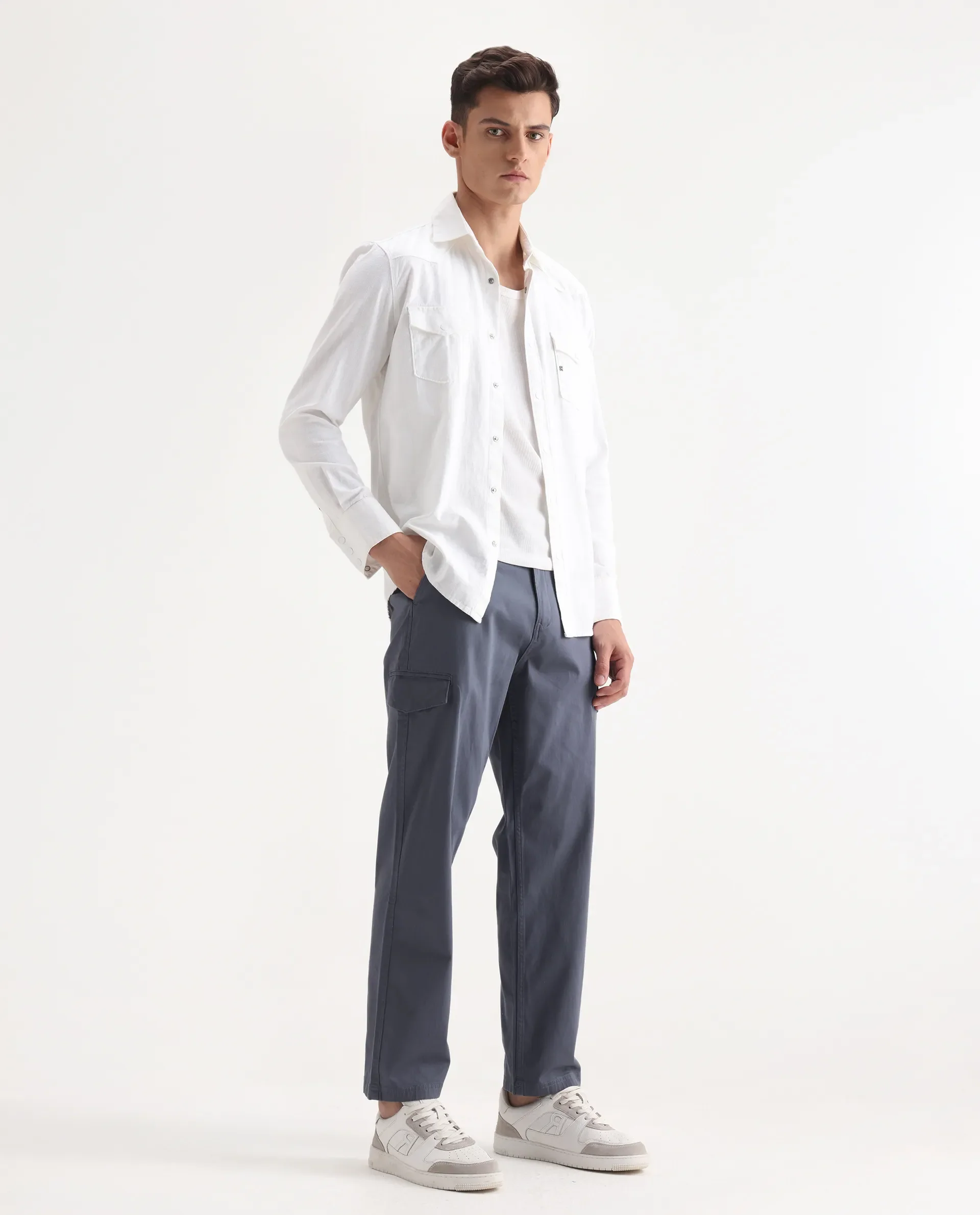 Rare Rabbit Men's Zipo Dusky Blue Cotton Plain Regular Fit Trouser - Image 5