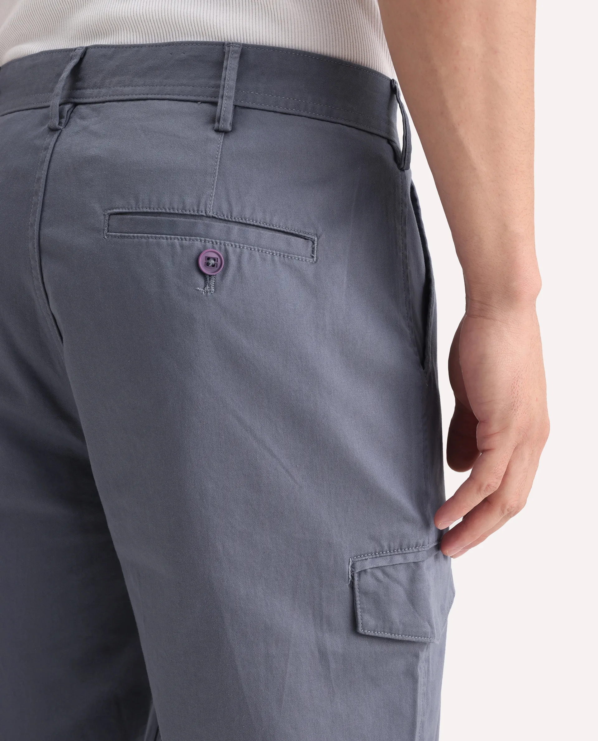 Rare Rabbit Men's Zipo Dusky Blue Cotton Plain Regular Fit Trouser - Image 6