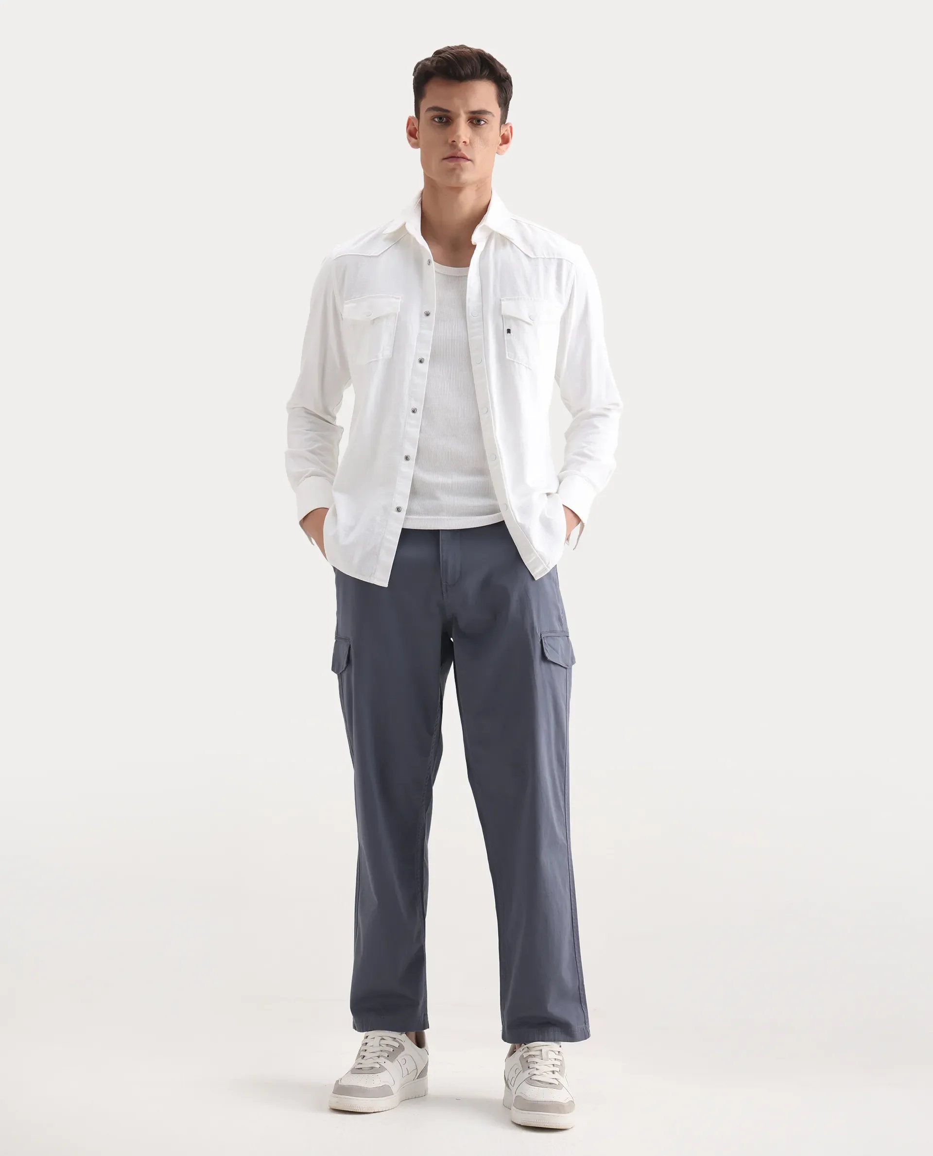 Rare Rabbit Men's Zipo Dusky Blue Cotton Plain Regular Fit Trouser - Image 7