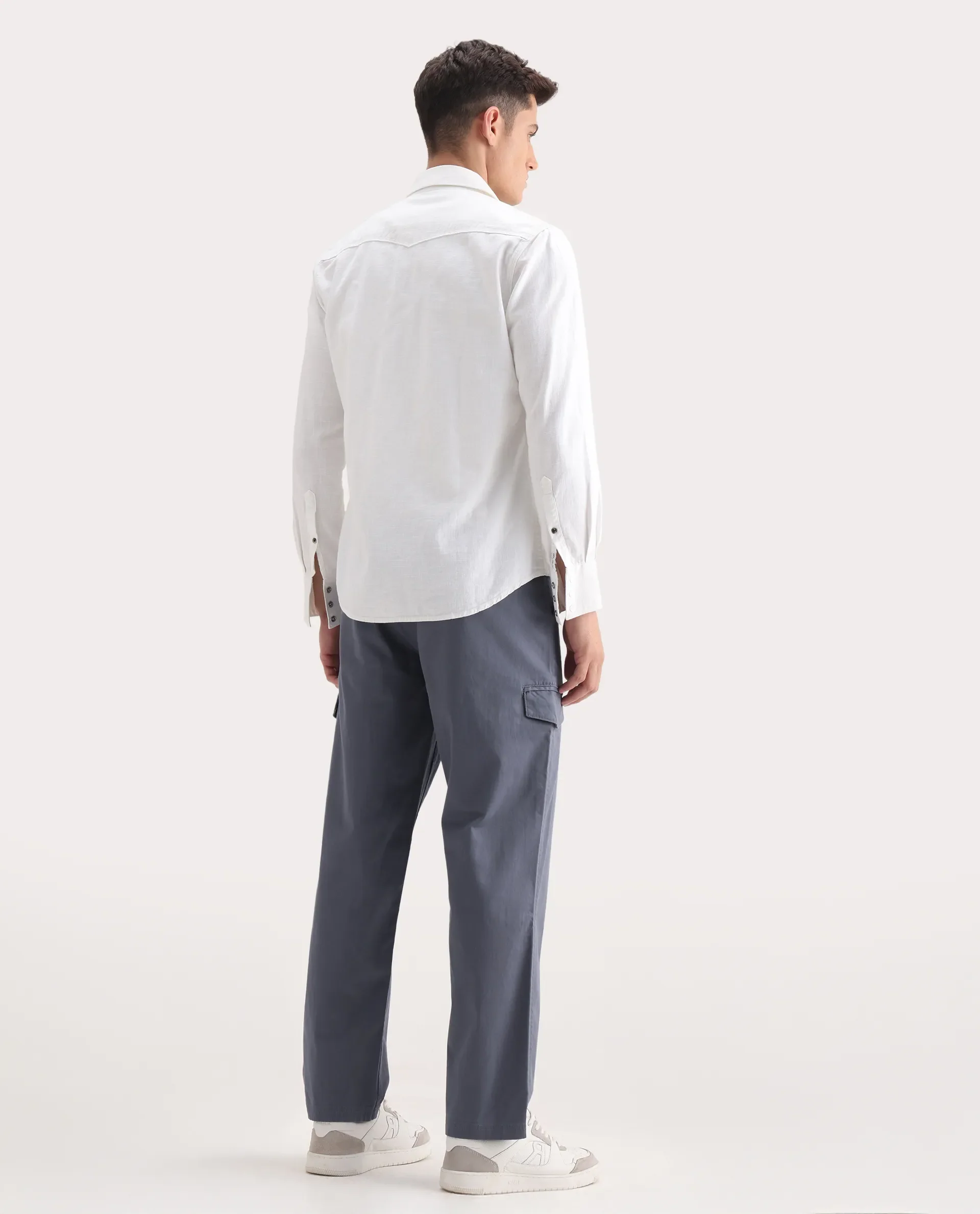 Rare Rabbit Men's Zipo Dusky Blue Cotton Plain Regular Fit Trouser - Image 8