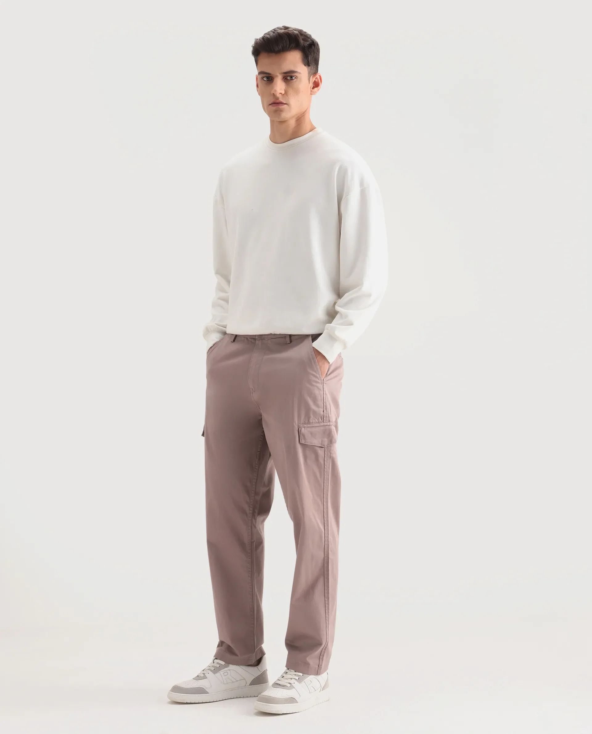 Rare Rabbit Men's Zipo Dusky Pink Cotton Plain Regular Fit Trouser - Image 4