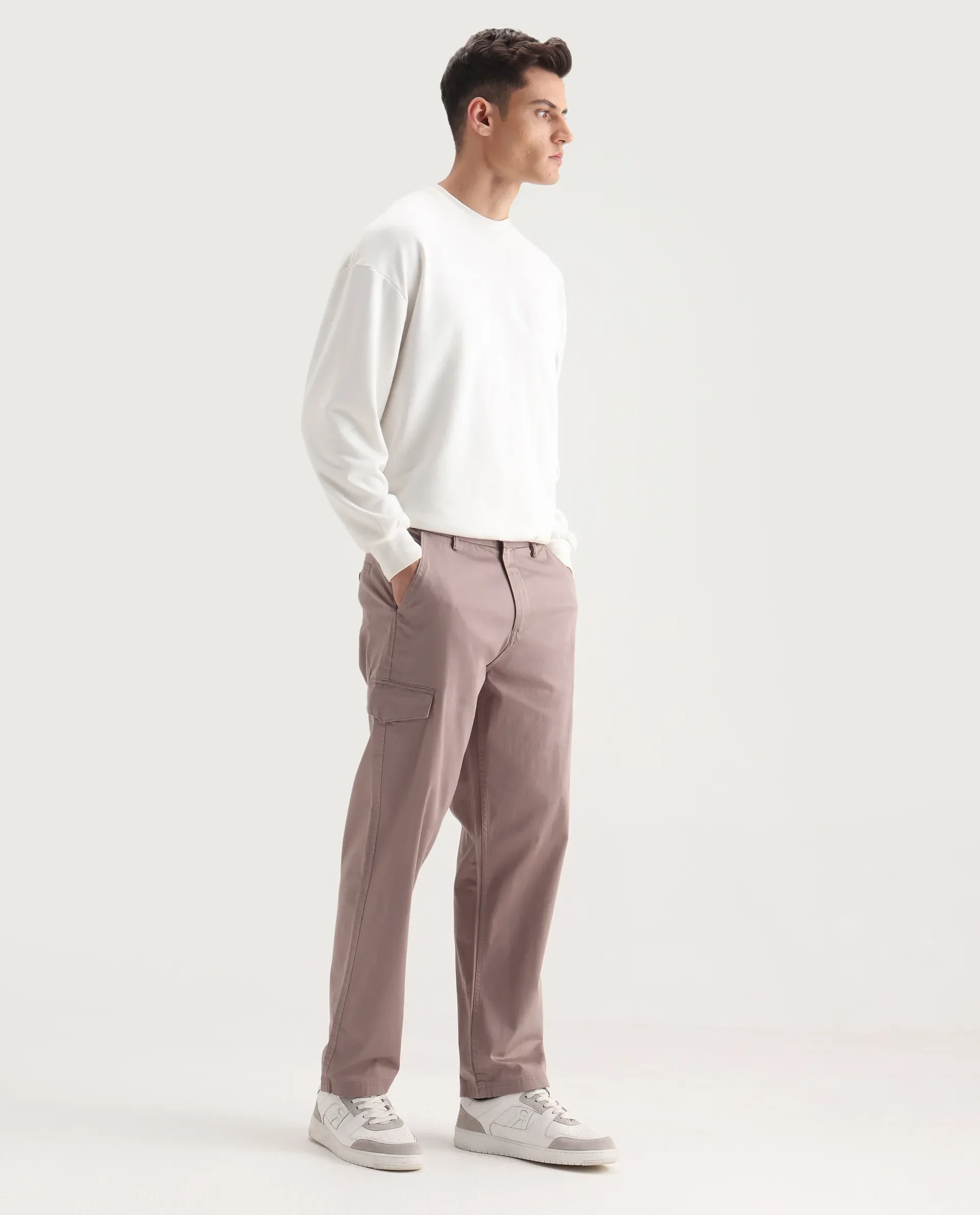Rare Rabbit Men's Zipo Dusky Pink Cotton Plain Regular Fit Trouser - Image 5