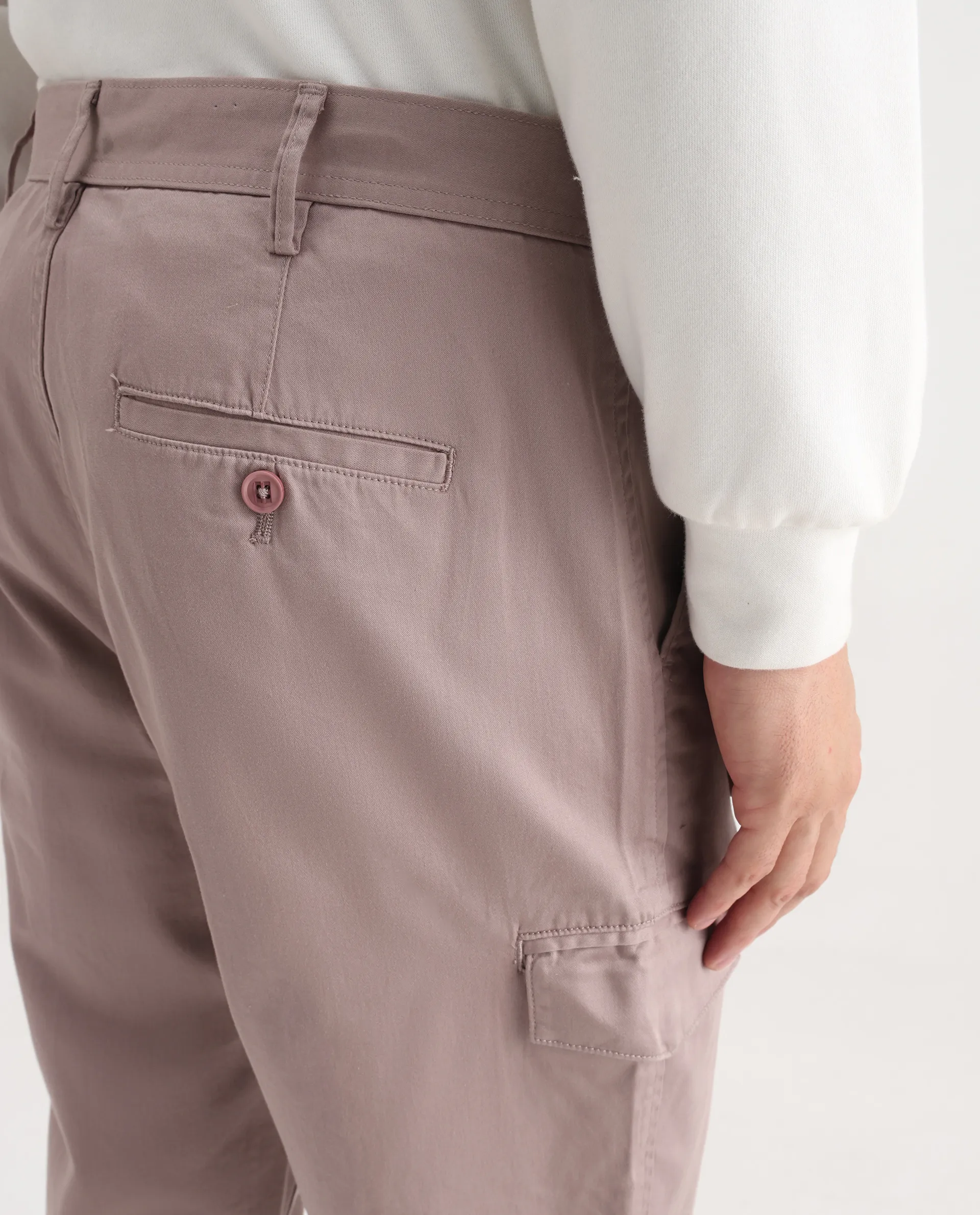 Rare Rabbit Men's Zipo Dusky Pink Cotton Plain Regular Fit Trouser - Image 6