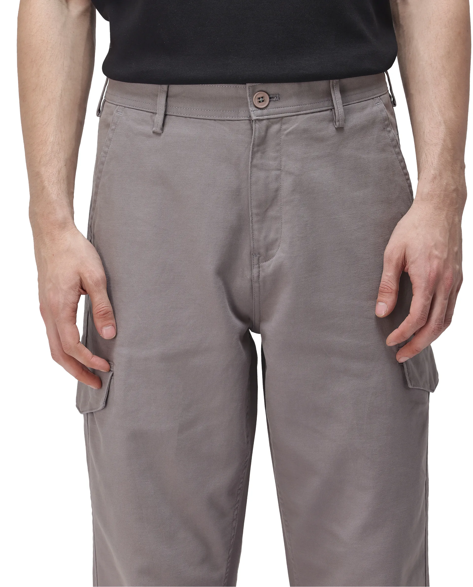 Rare Rabbit Men's Zipo Dark Grey Cotton Plain Regular Fit Trouser - Image 3