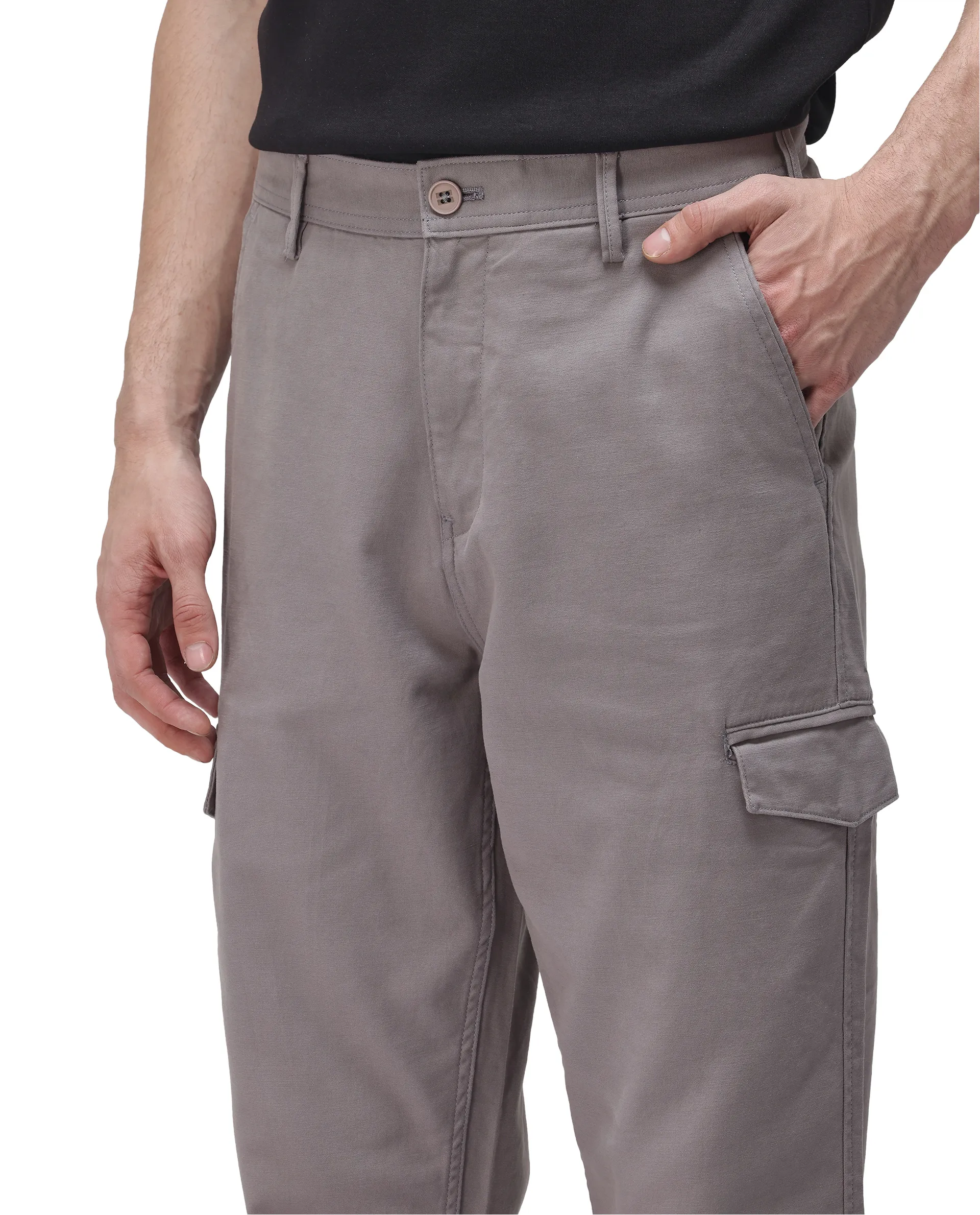 Rare Rabbit Men's Zipo Dark Grey Cotton Plain Regular Fit Trouser - Image 4