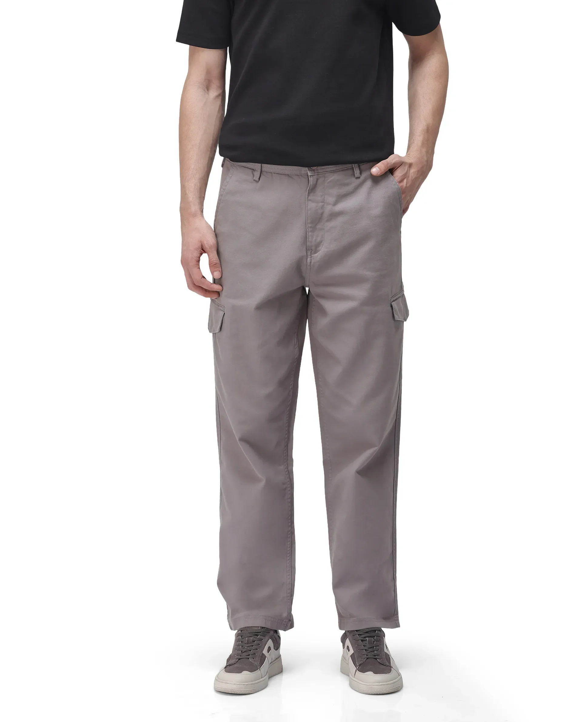Rare Rabbit Men's Zipo Dark Grey Cotton Plain Regular Fit Trouser - Image 5