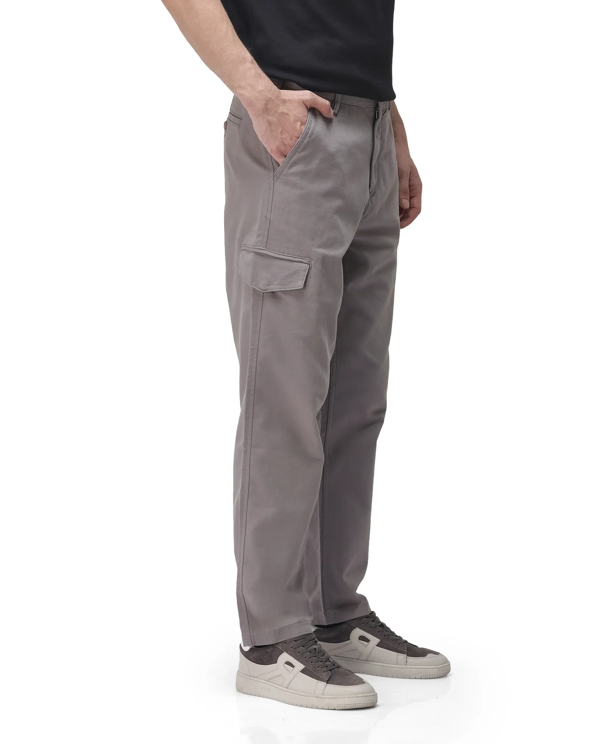 Rare Rabbit Men's Zipo Dark Grey Cotton Plain Regular Fit Trouser - Image 6