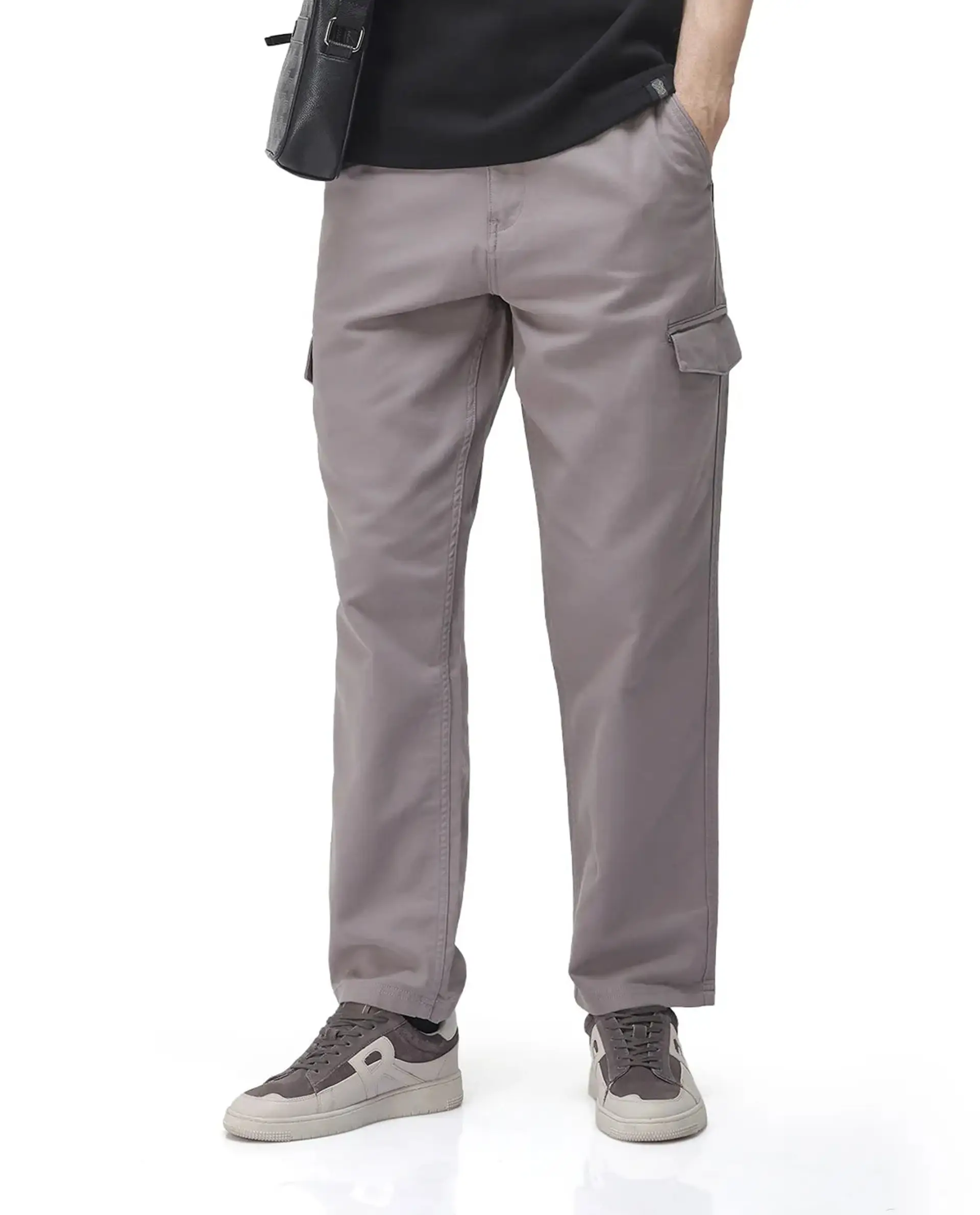 Rare Rabbit Men's Zipo Dark Grey Cotton Plain Regular Fit Trouser - Image 9