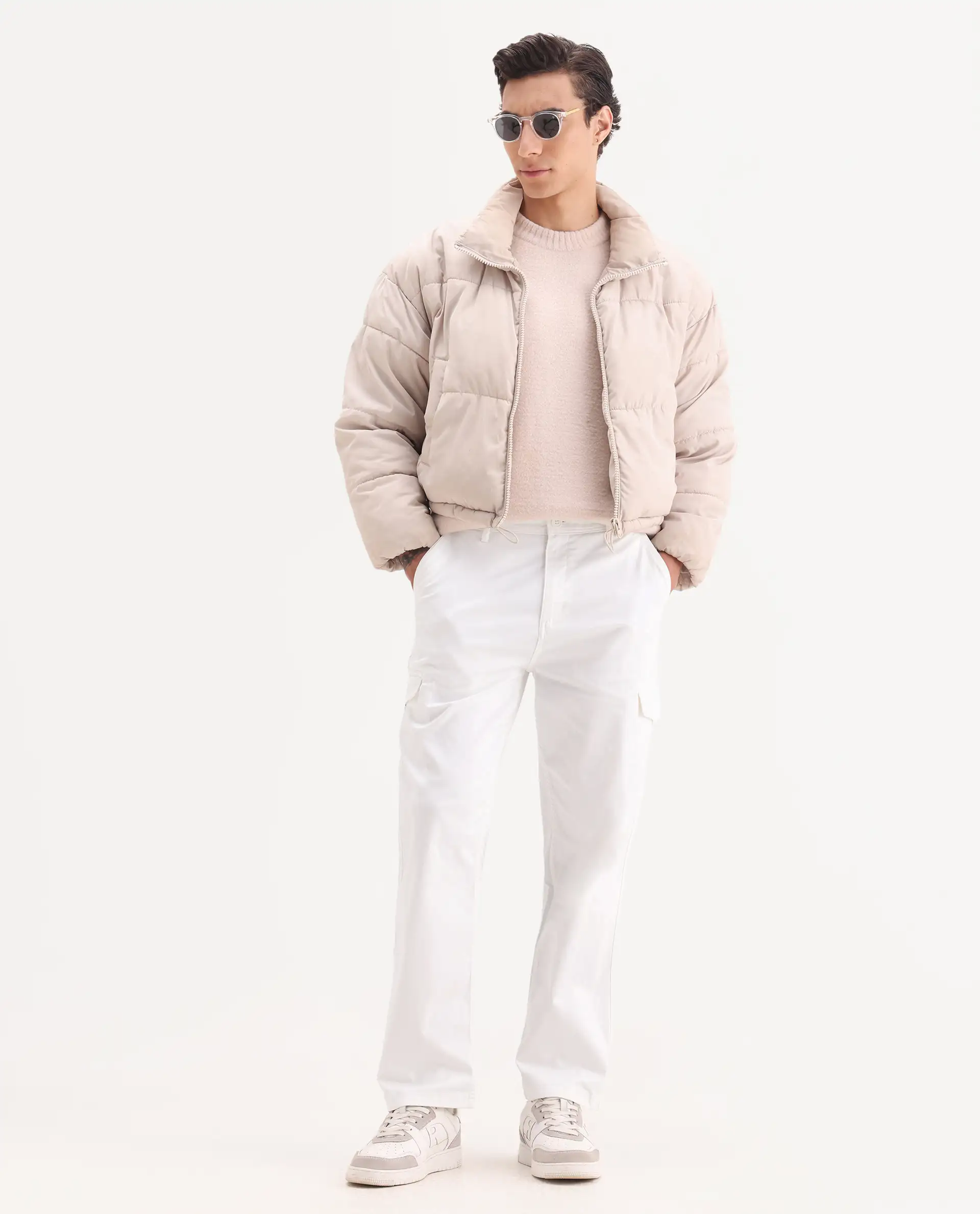 Rare Rabbit Men's Zipo White Cotton Plain Regular Fit Trouser