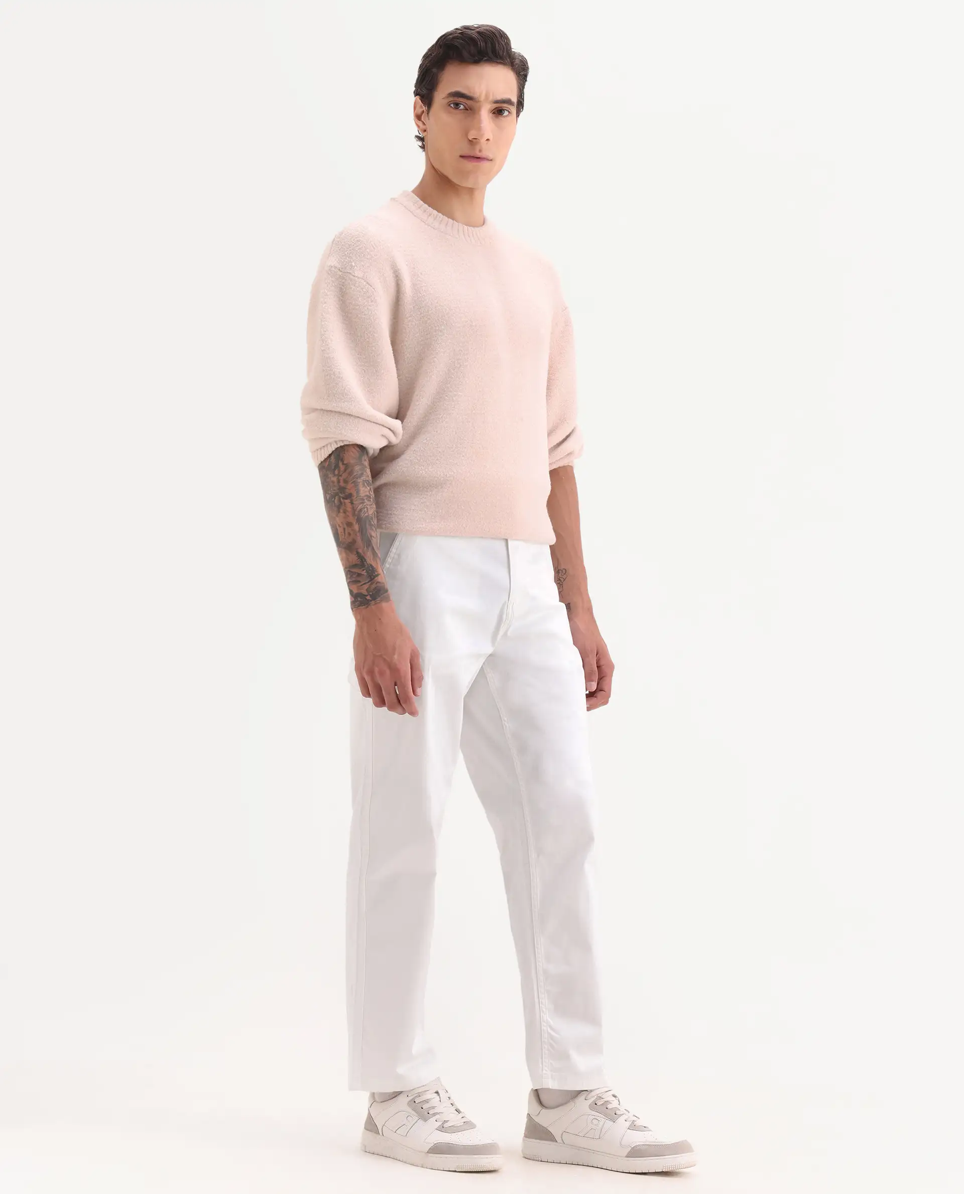 Rare Rabbit Men's Zipo White Cotton Plain Regular Fit Trouser - Image 6