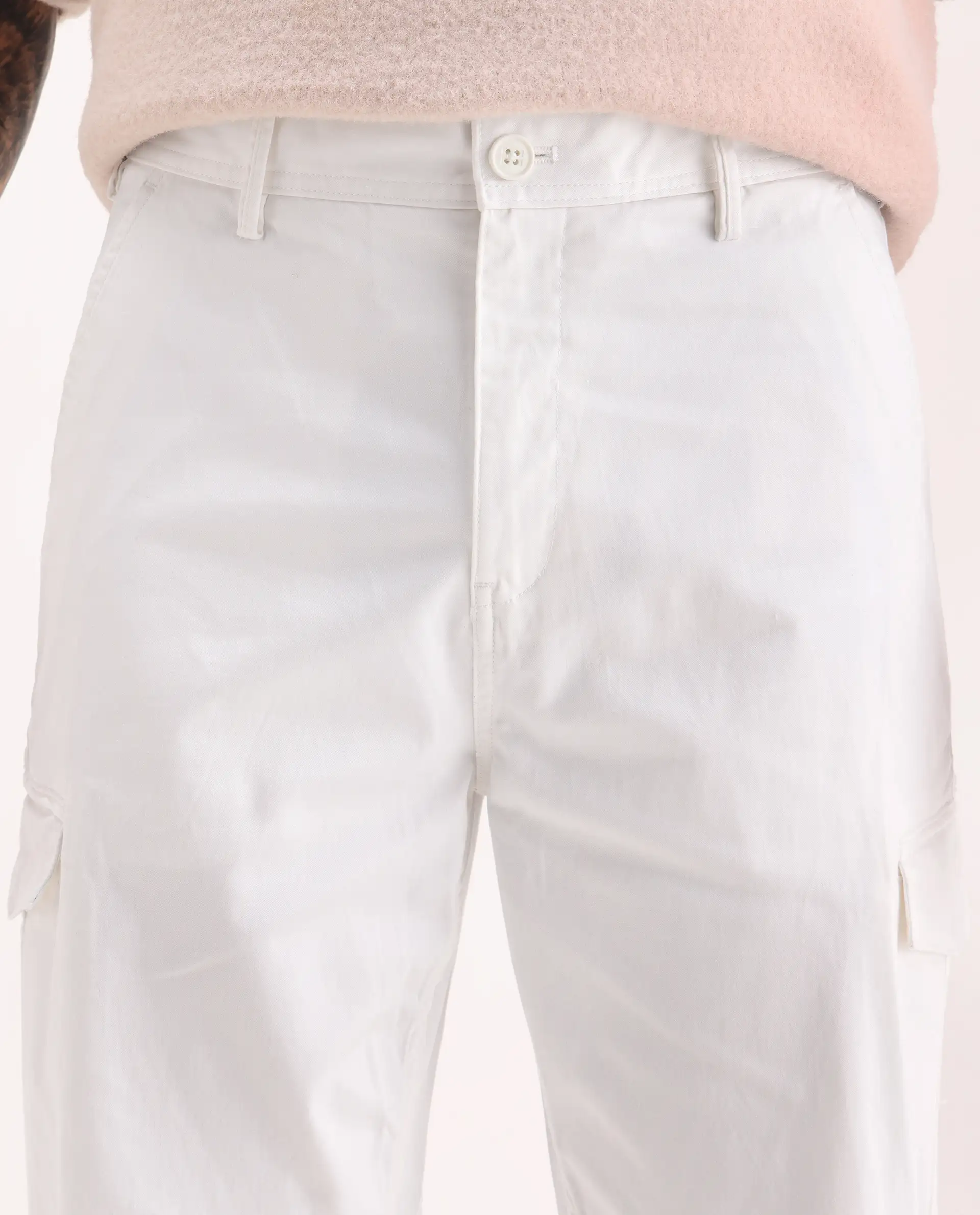 Rare Rabbit Men's Zipo White Cotton Plain Regular Fit Trouser - Image 7