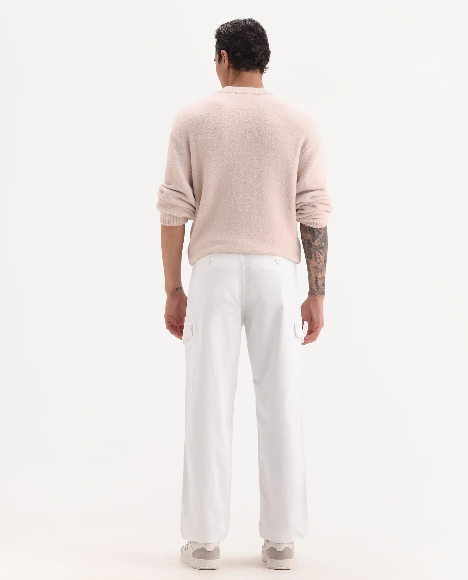Rare Rabbit Men's Zipo White Cotton Plain Regular Fit Trouser - Image 8