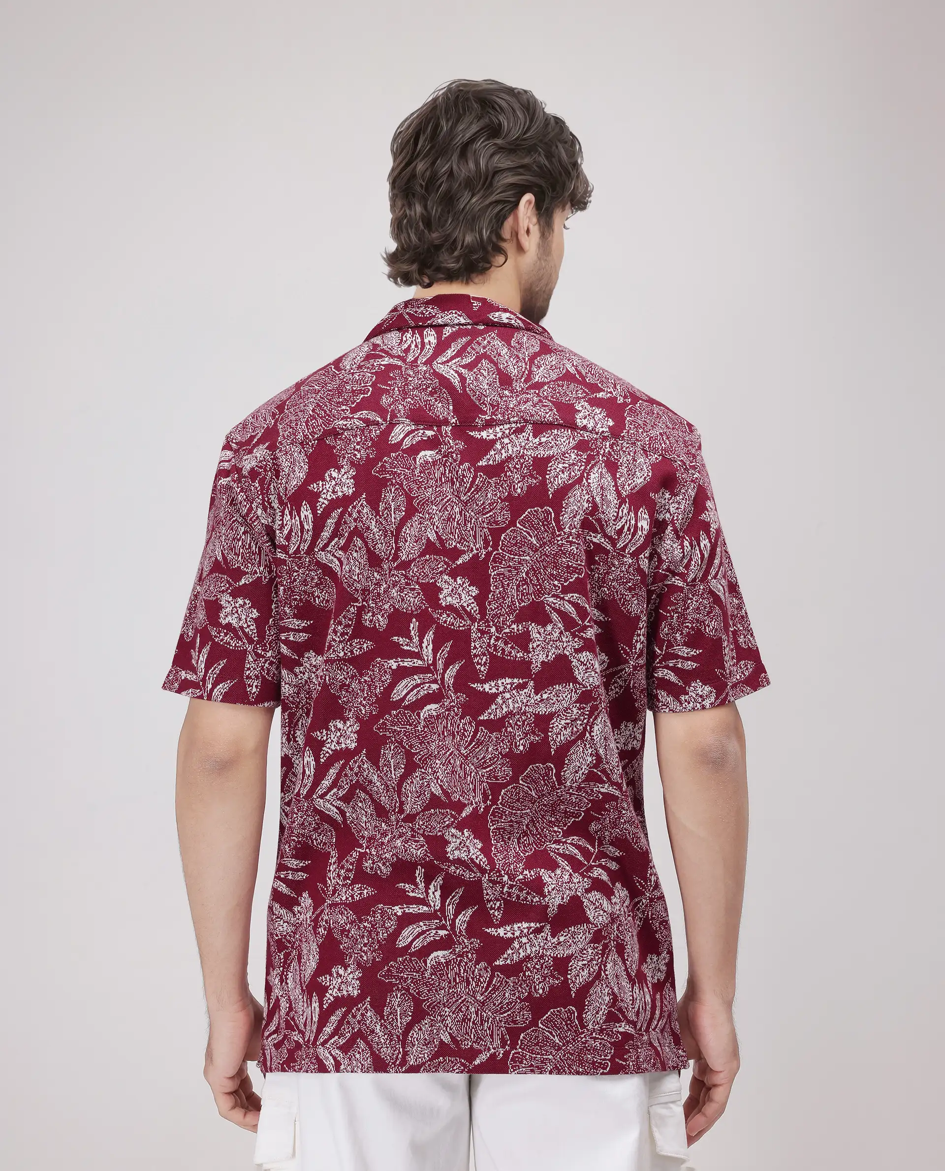 Rare Rabbit Men's Zira Maroon Cotton Floral Print Relaxed Fit Half Sleeve Cuban Collar Shirt - Image 3