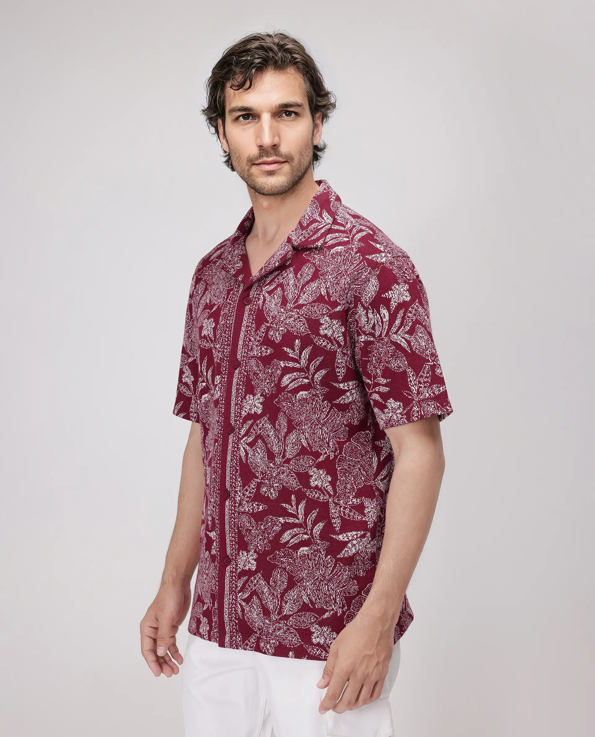 Rare Rabbit Men's Zira Maroon Cotton Floral Print Relaxed Fit Half Sleeve Cuban Collar Shirt - Image 4
