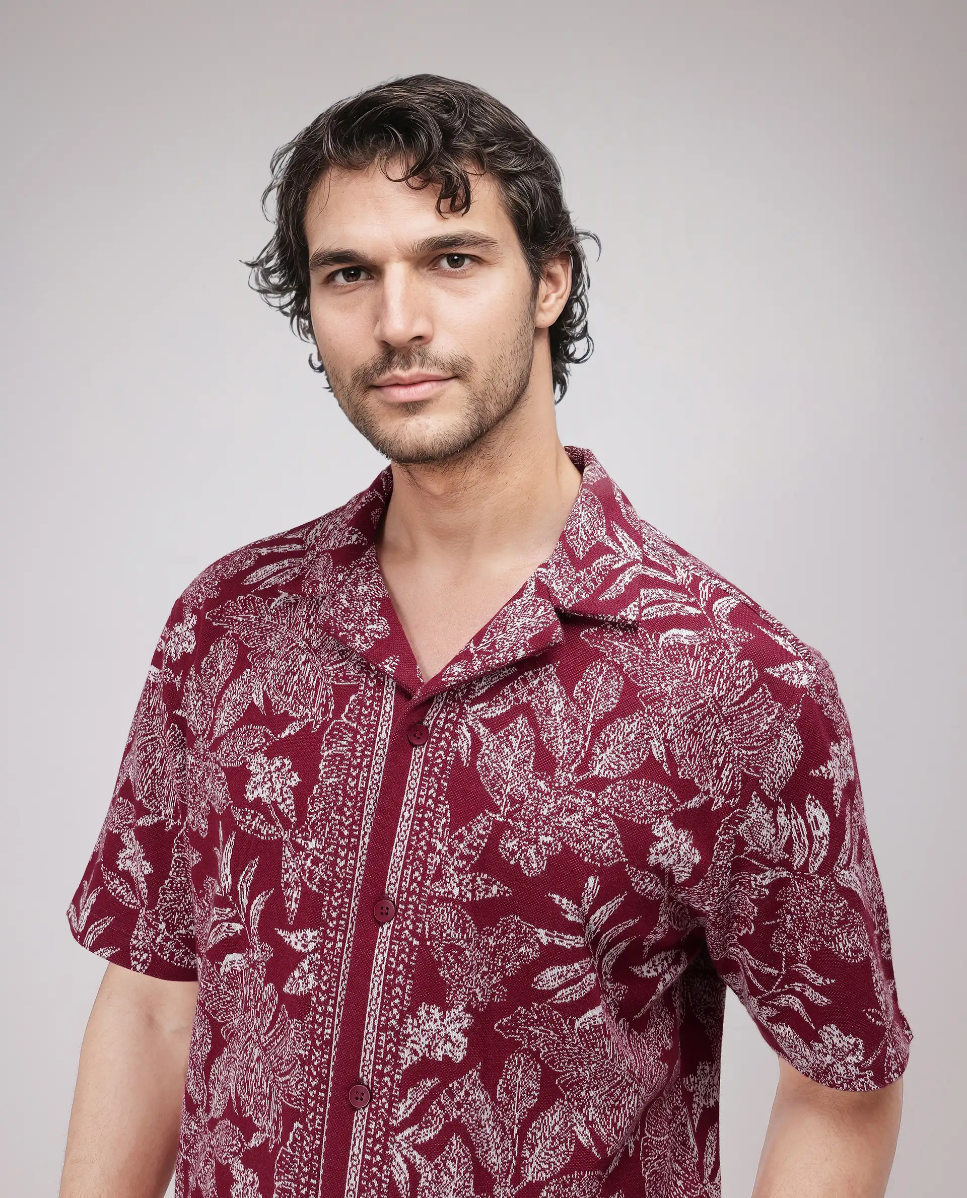 Rare Rabbit Men's Zira Maroon Cotton Floral Print Relaxed Fit Half Sleeve Cuban Collar Shirt - Image 8