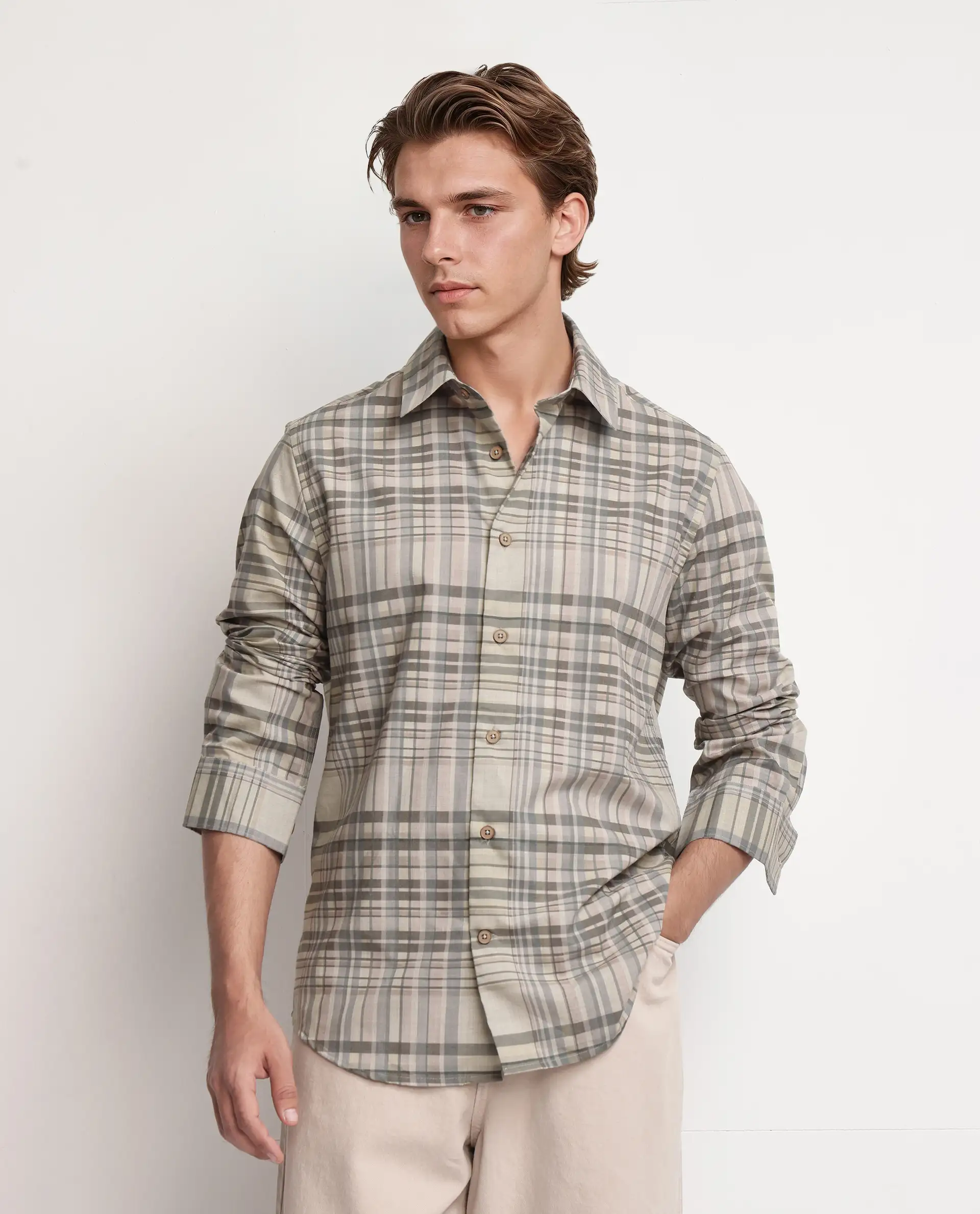 Rare Rabbit Men's Zircop Pastel Pink Cotton Checked Print Regular Fit Full Sleeve Collared Shirt - Image 5