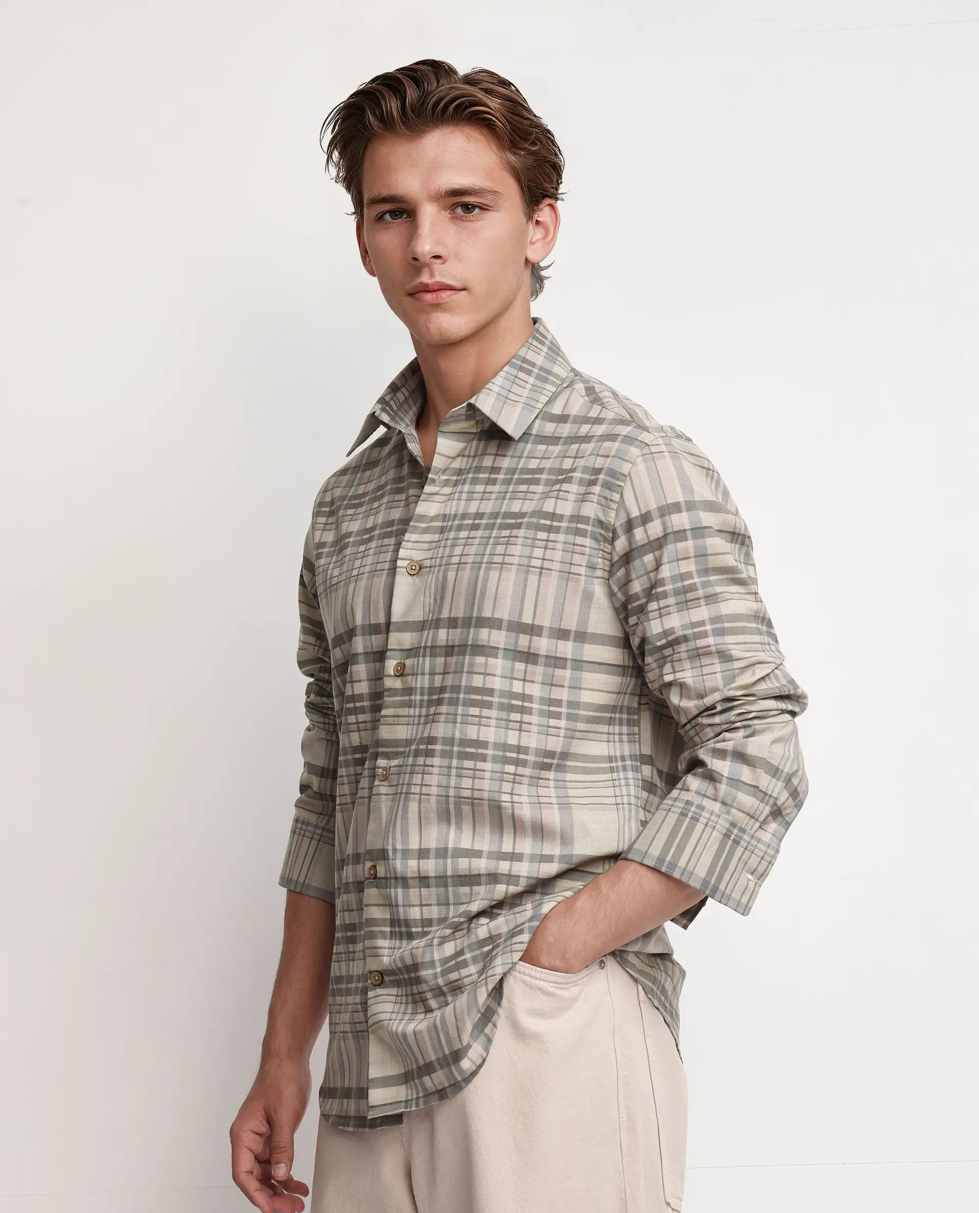 Rare Rabbit Men's Zircop Pastel Pink Cotton Checked Print Regular Fit Full Sleeve Collared Shirt - Image 6