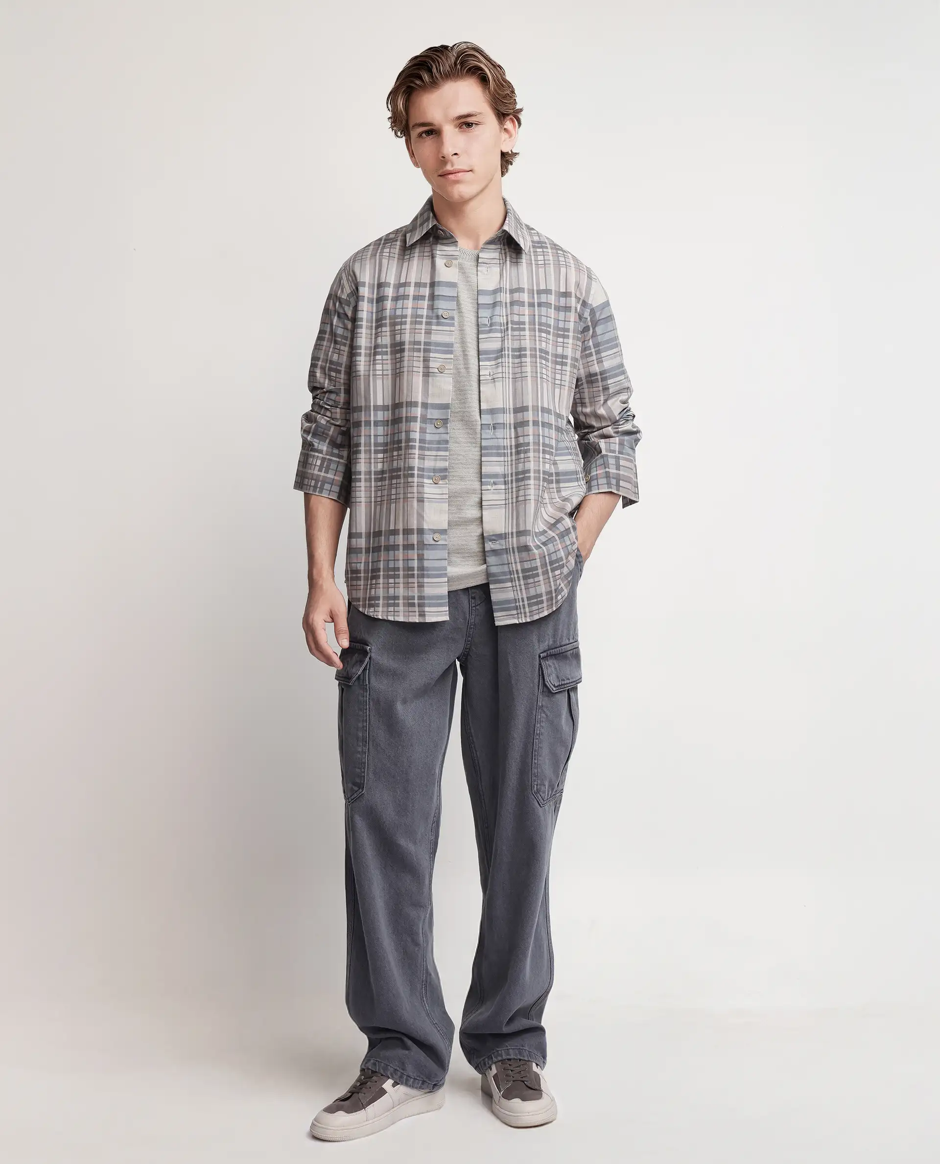 Rare Rabbit Men's Zircop Pastel Purple Cotton Checked Print Regular Fit Full Sleeve Collared Shirt - Image 2