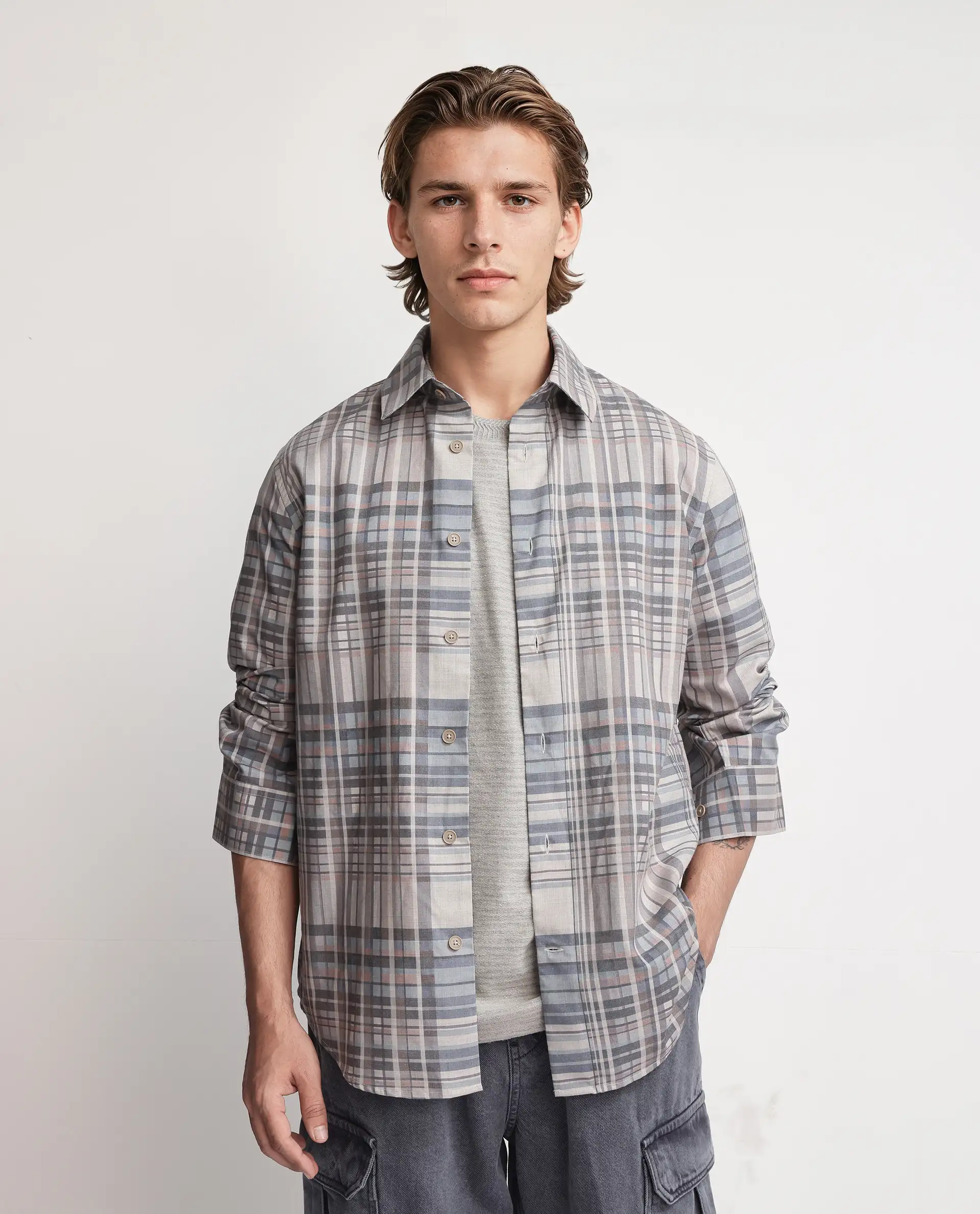 Rare Rabbit Men's Zircop Pastel Purple Cotton Checked Print Regular Fit Full Sleeve Collared Shirt - Image 4