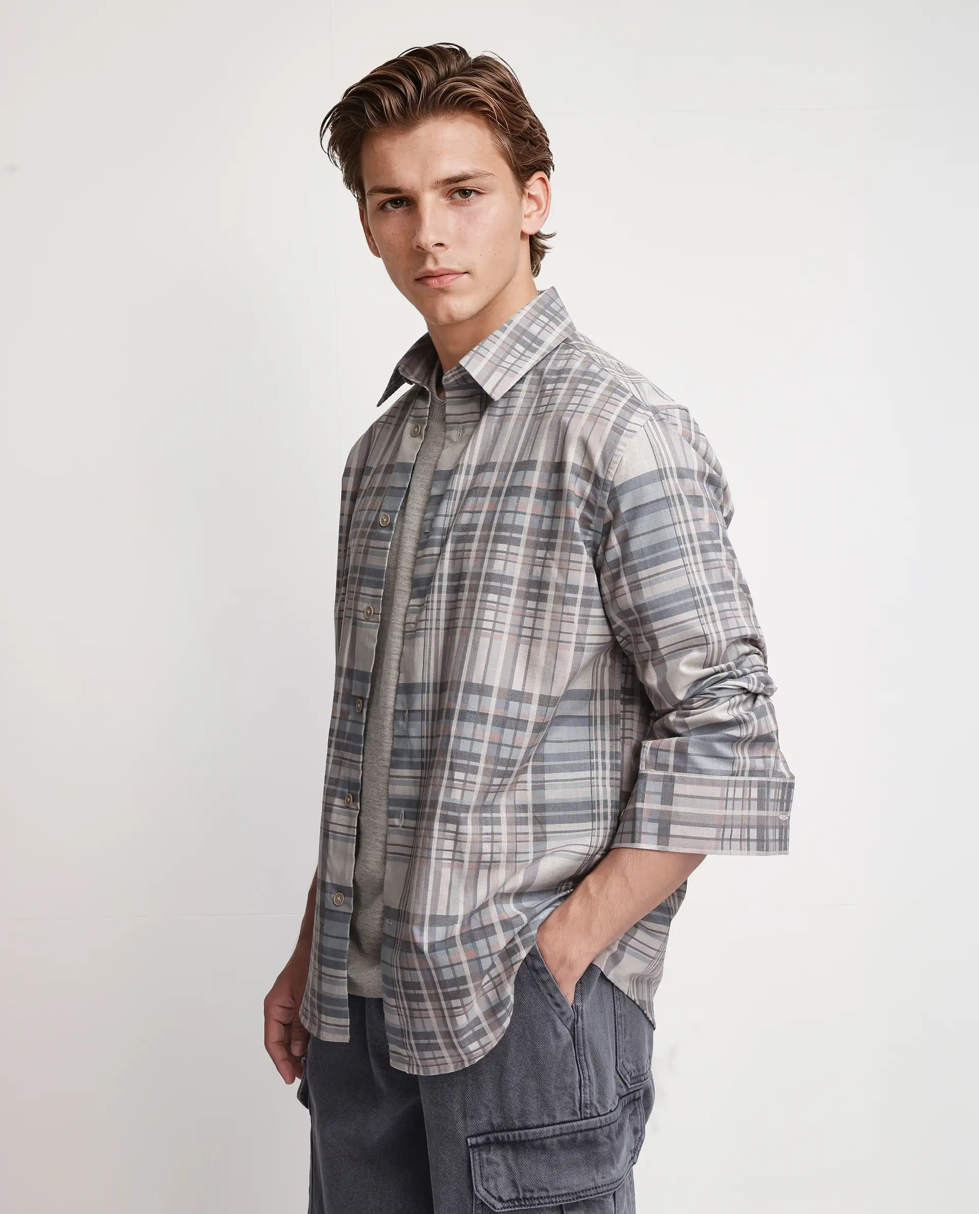 Rare Rabbit Men's Zircop Pastel Purple Cotton Checked Print Regular Fit Full Sleeve Collared Shirt - Image 6