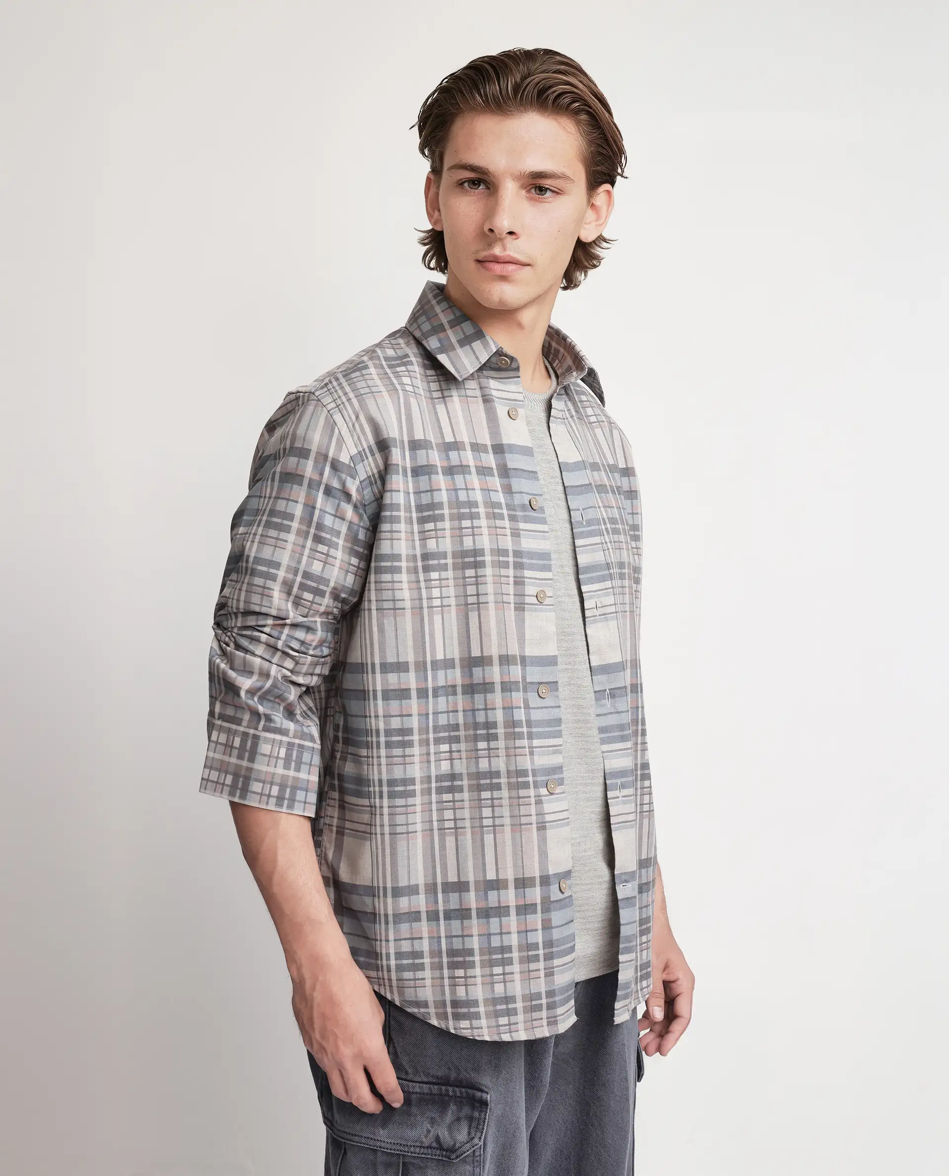 Rare Rabbit Men's Zircop Pastel Purple Cotton Checked Print Regular Fit Full Sleeve Collared Shirt - Image 7
