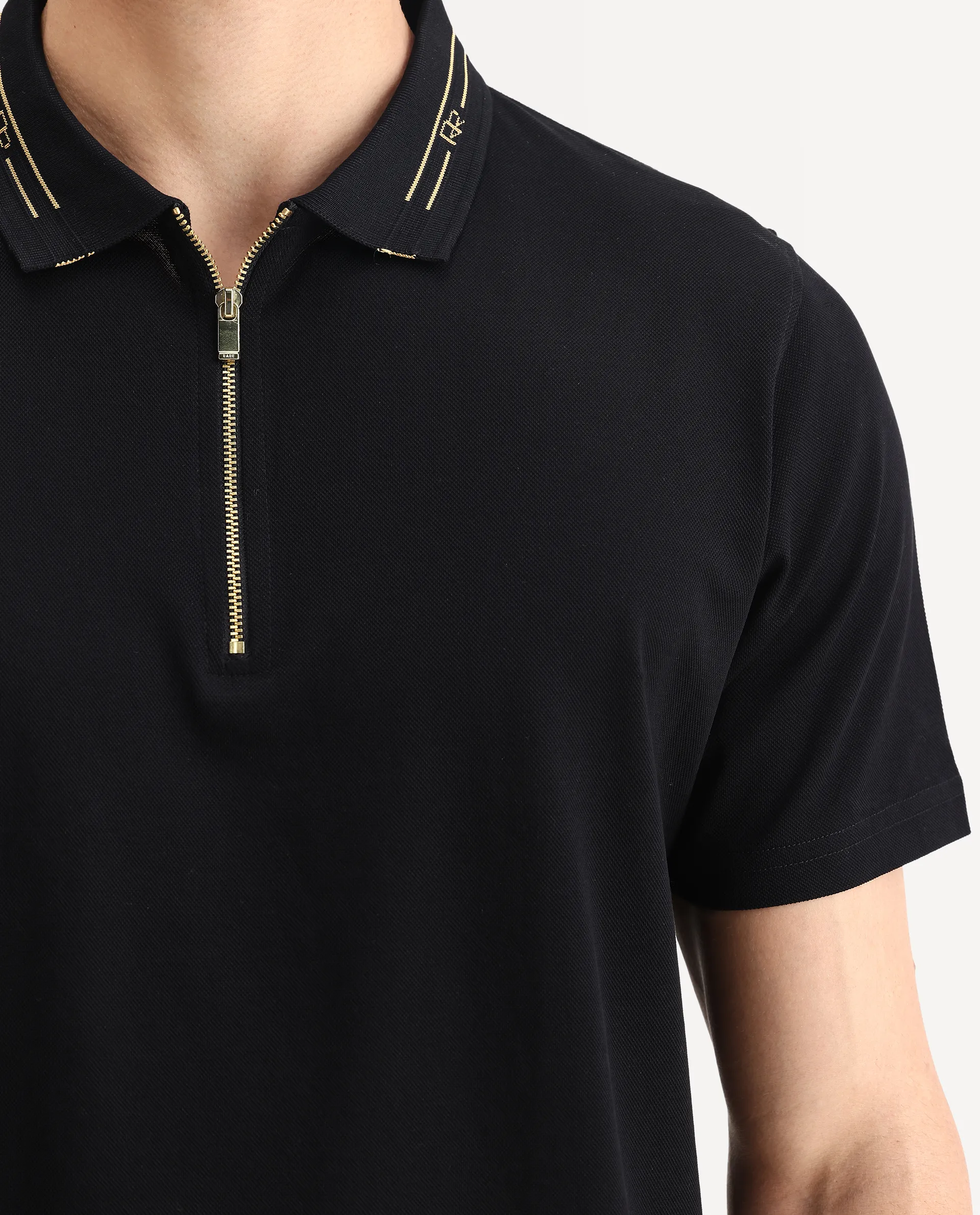 Rare Rabbit Men's Zire-1 Black Cotton Plain Regular Fit Half Sleeve Polo - Image 3