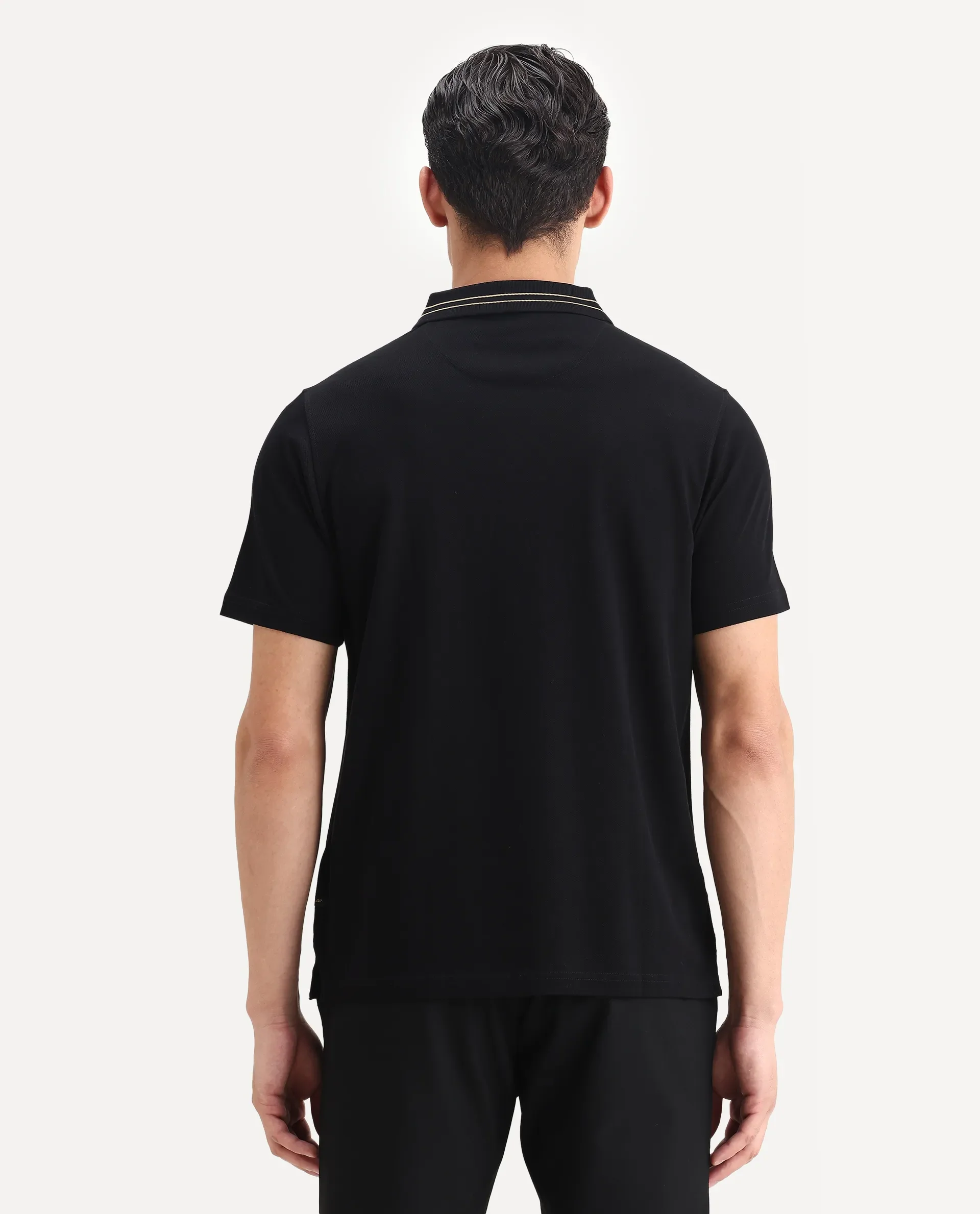 Rare Rabbit Men's Zire-1 Black Cotton Plain Regular Fit Half Sleeve Polo - Image 7