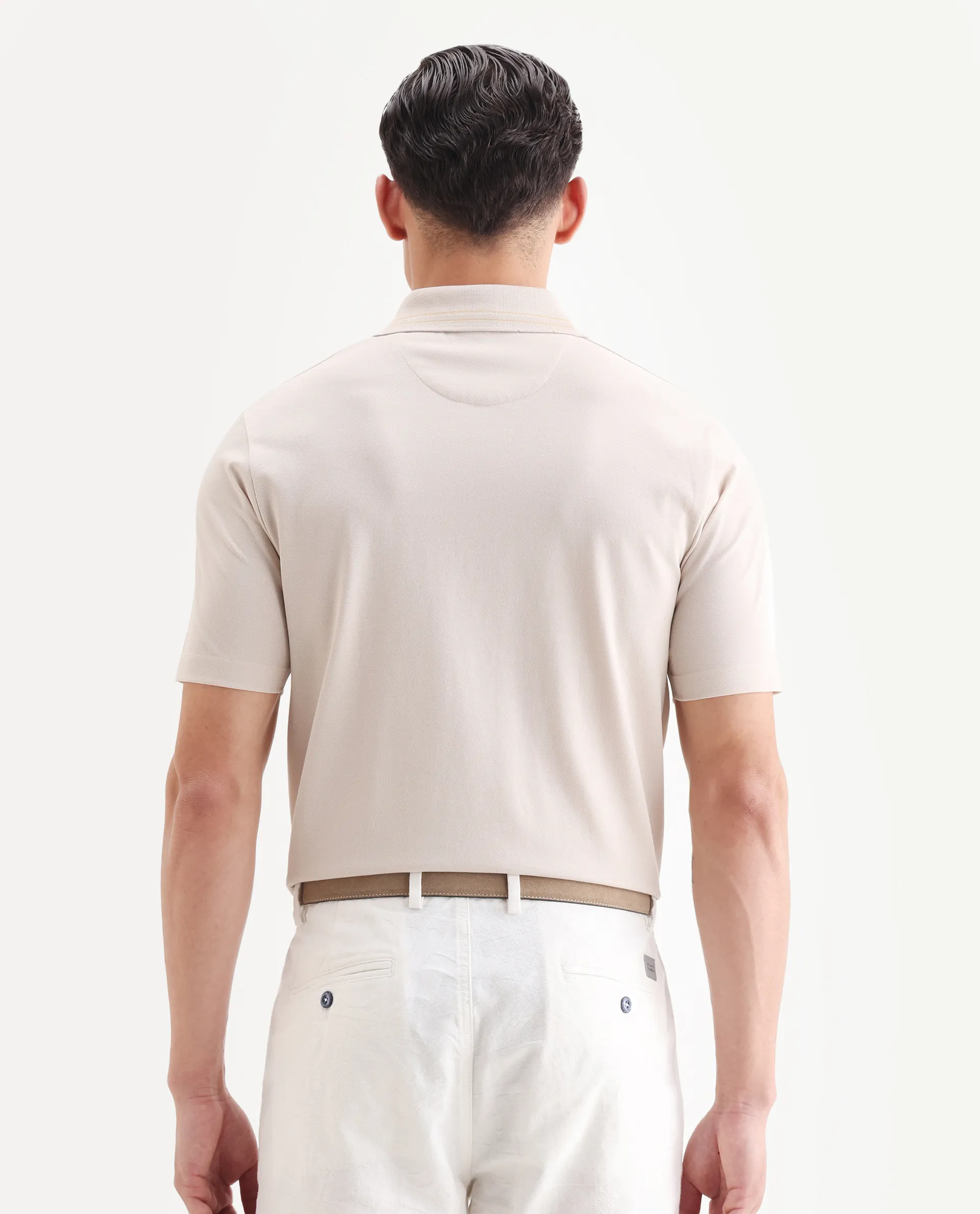 Rare Rabbit Men's Zire-25 Beige Cotton Plain Regular Fit Half Sleeve Polo - Image 7
