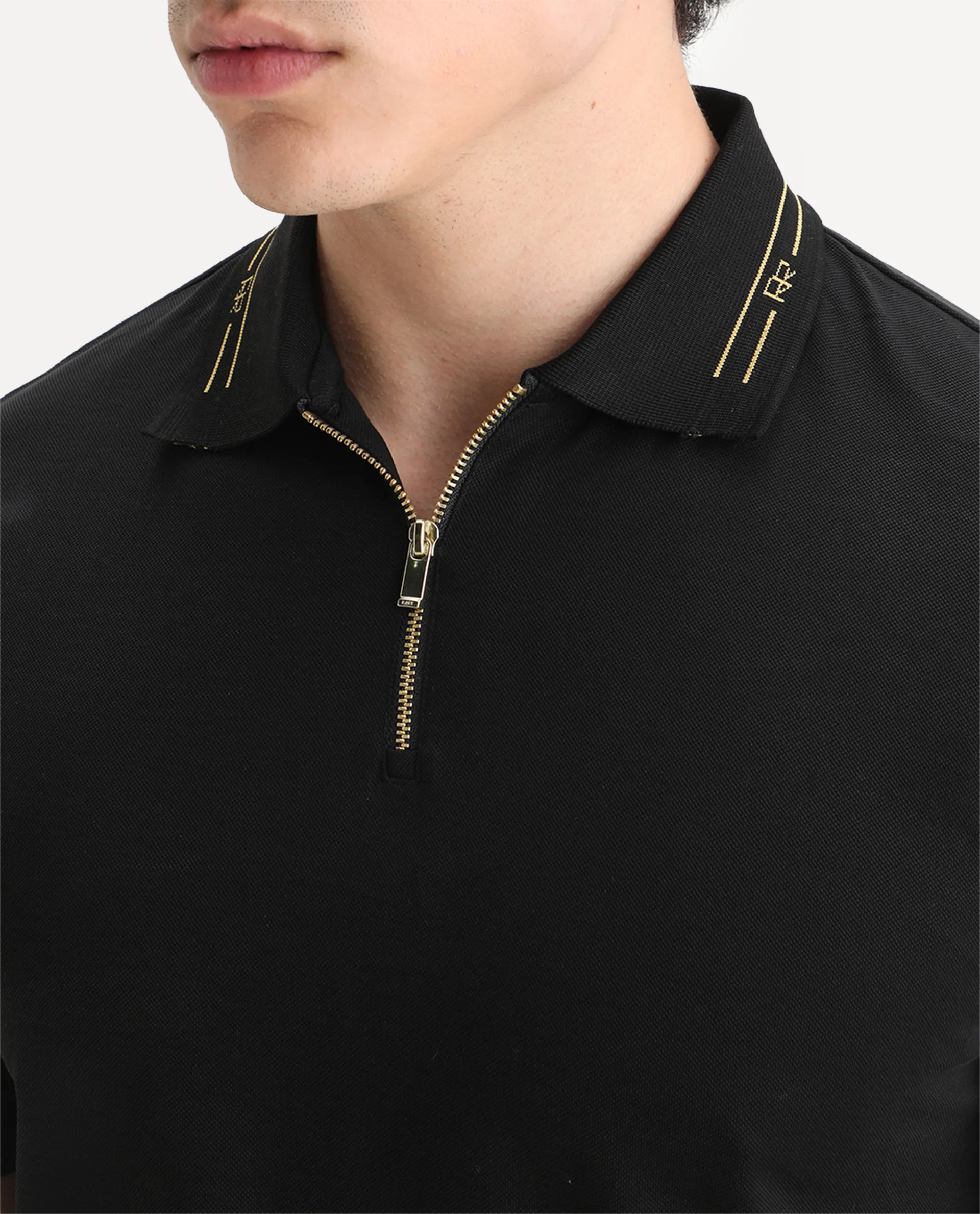 Rare Rabbit Men's Zire-25 Black Cotton Plain Regular Fit Half Sleeve Polo - Image 3