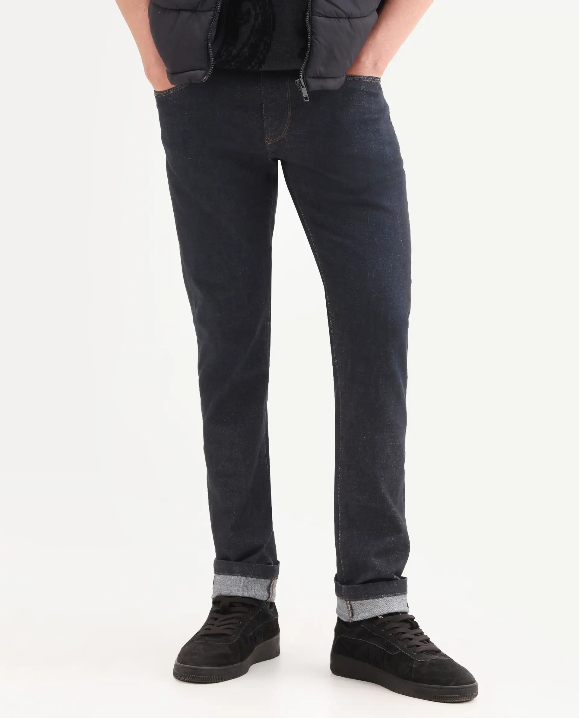 Rare Rabbit Men's Zire H Dark Navy Cotton Blend Fabric Shank And Zipper Hawk Slim Plain Jeans - Image 10