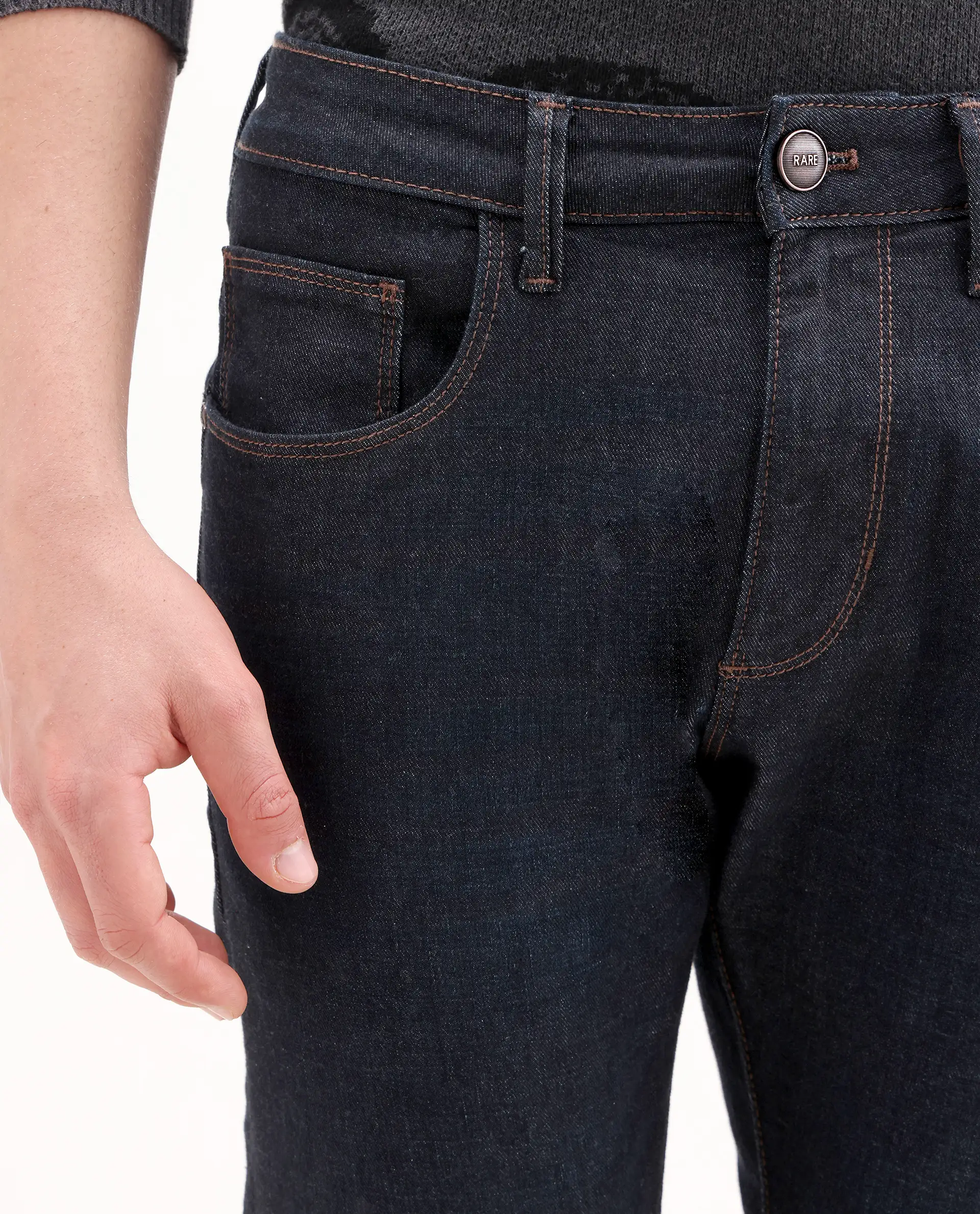 Rare Rabbit Men's Zire H Dark Navy Cotton Blend Fabric Shank And Zipper Hawk Slim Plain Jeans - Image 3