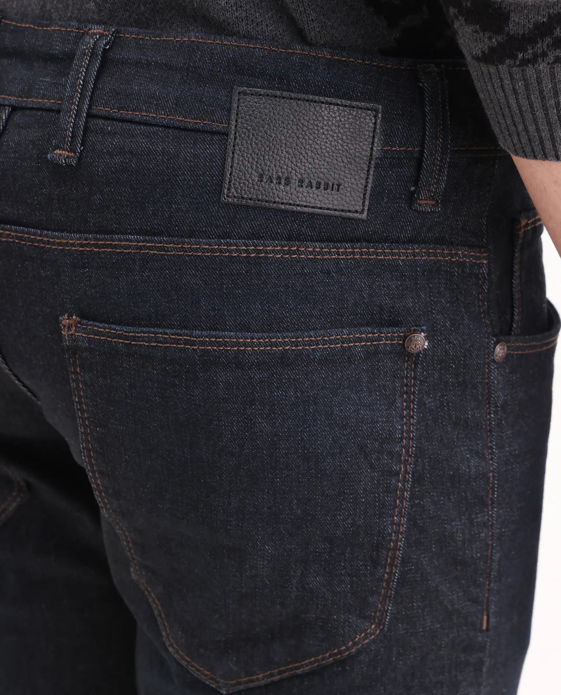 Rare Rabbit Men's Zire H Dark Navy Cotton Blend Fabric Shank And Zipper Hawk Slim Plain Jeans - Image 7