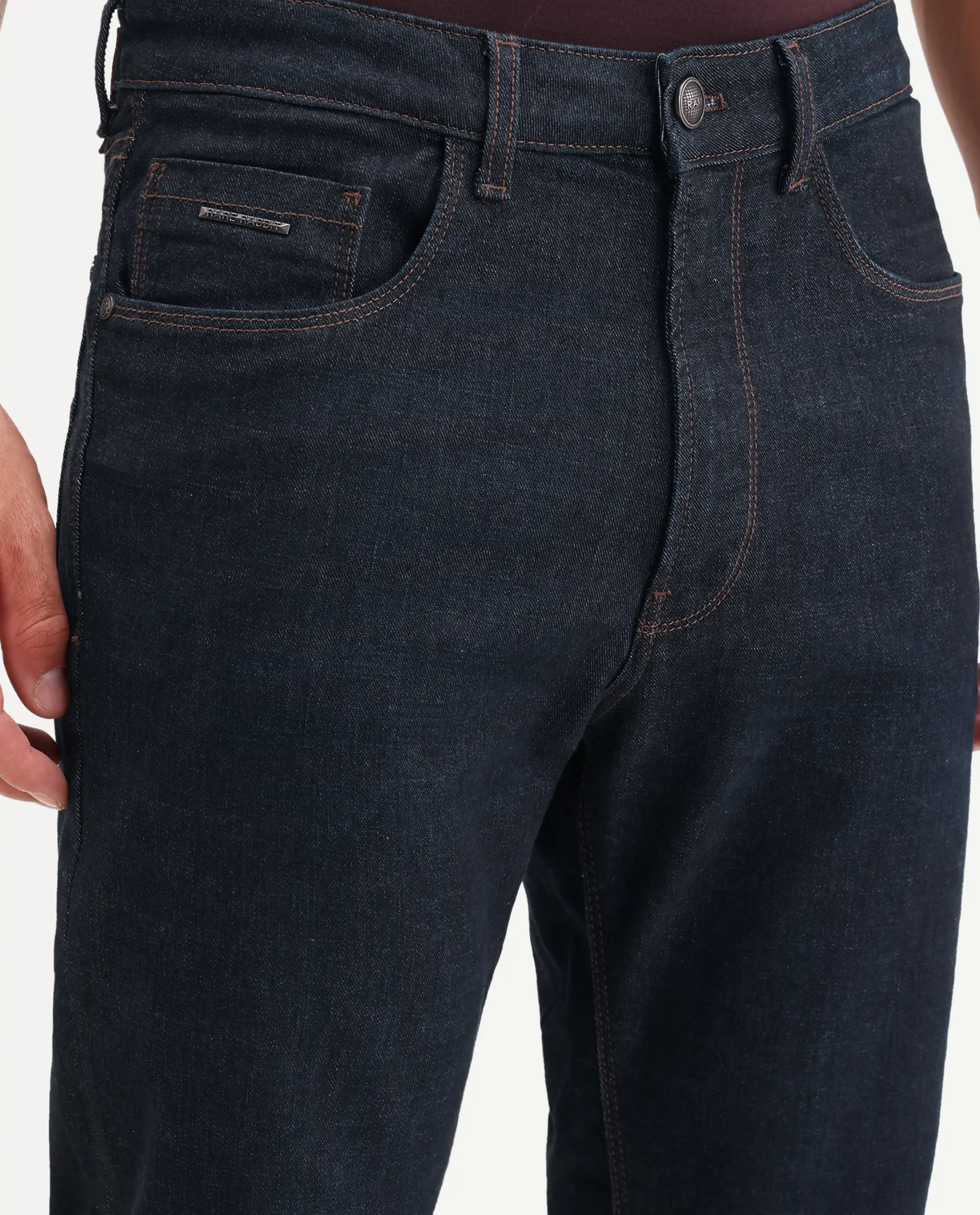 Rare Rabbit Men's Zire M Dark Navy Cotton Blend Fabric Shank And Zipper Morris Regular Plain Jeans - Image 3