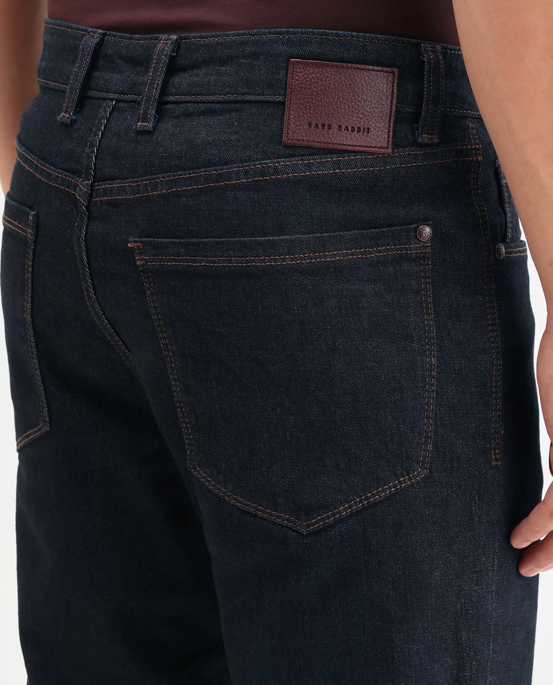 Rare Rabbit Men's Zire M Dark Navy Cotton Blend Fabric Shank And Zipper Morris Regular Plain Jeans - Image 7