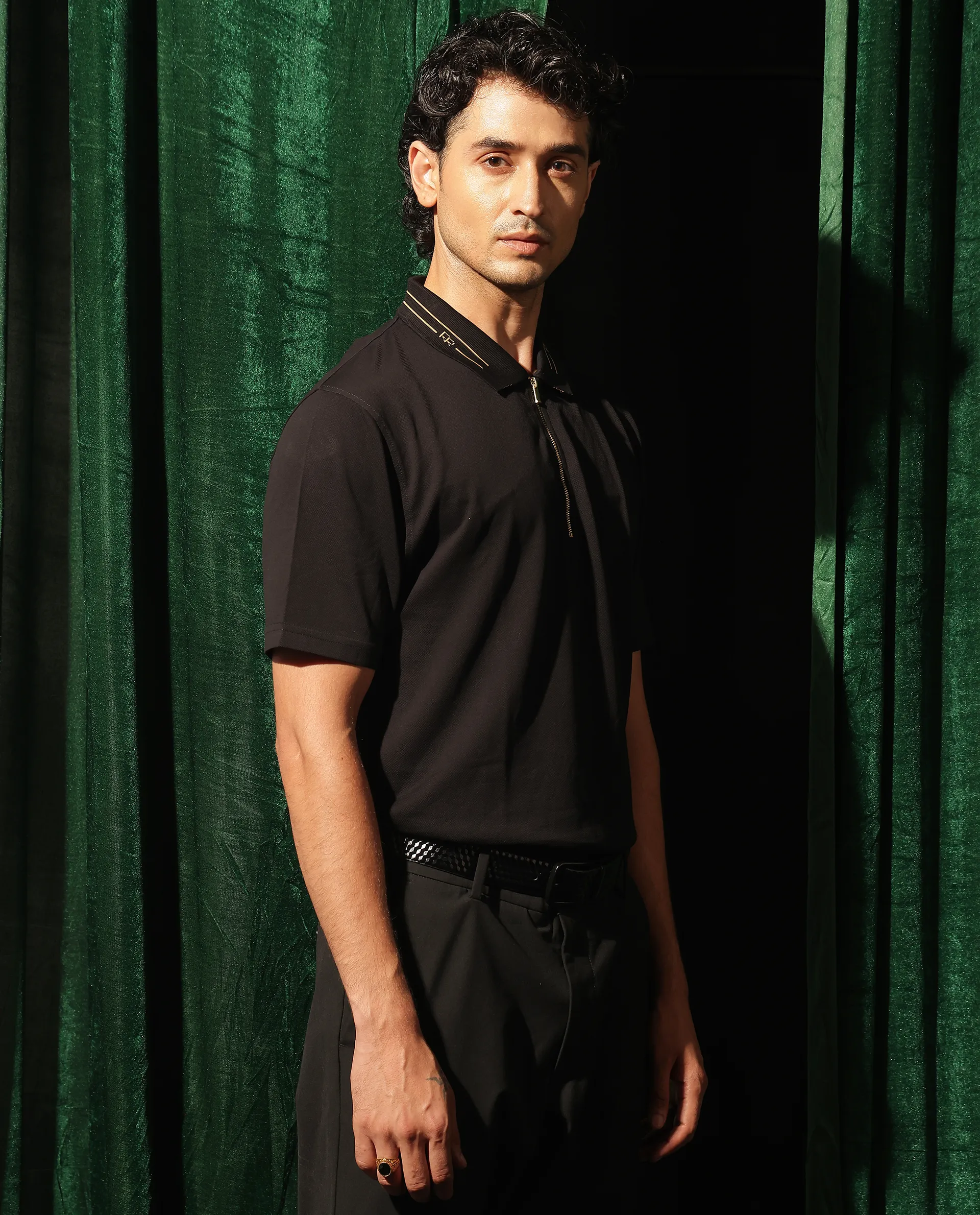 Rare Rabbit Men's Zire Black Cotton Plain Regular Fit Half Sleeve Polo - Image 7