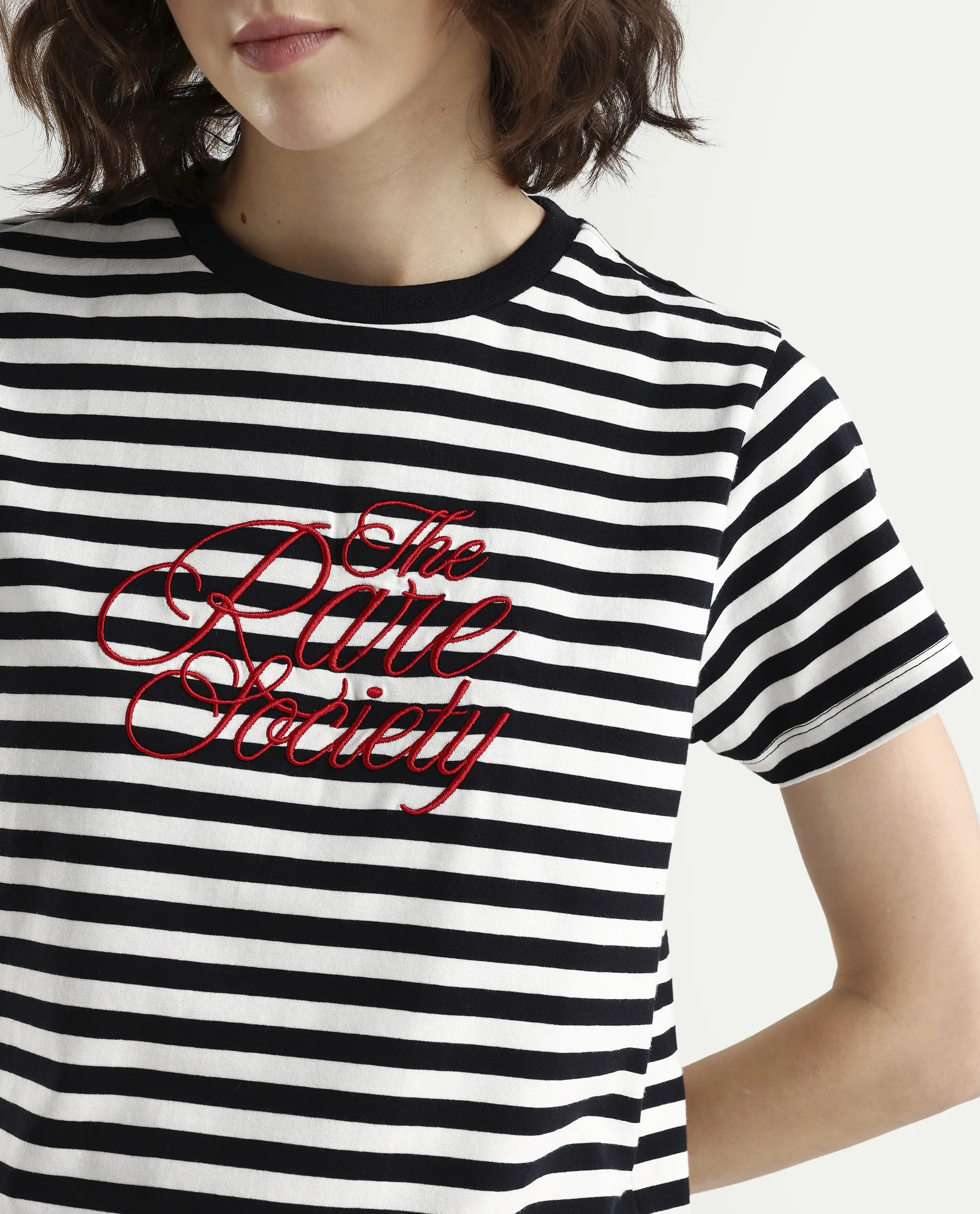 Rareism Women's Zire Black Cotton Blend Half Sleeve Regular Fit Typography Print T-Shirt - Image 3