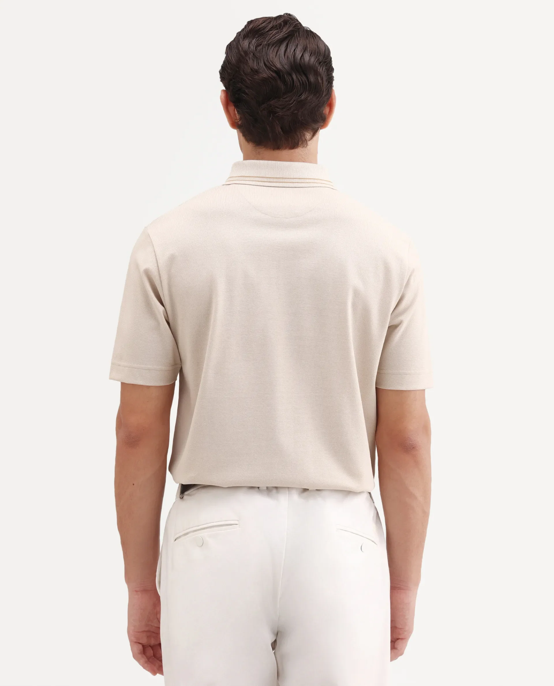 Rare Rabbit Men's Zirn Light Beige Cotton Fabric Half Sleeve Spread Collar Regular Fit Plain Polo - Image 7