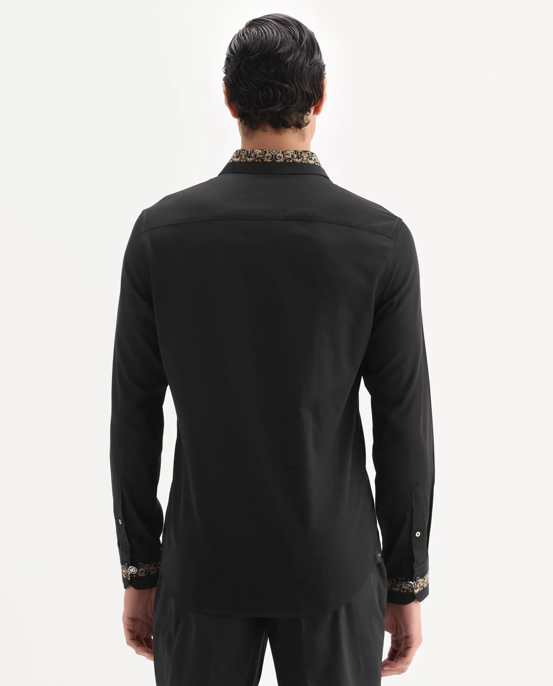Rare Rabbit Men's Ziro Black Cotton Fabric Full Sleeve Collared Neck Jacquard Shirt - Image 7