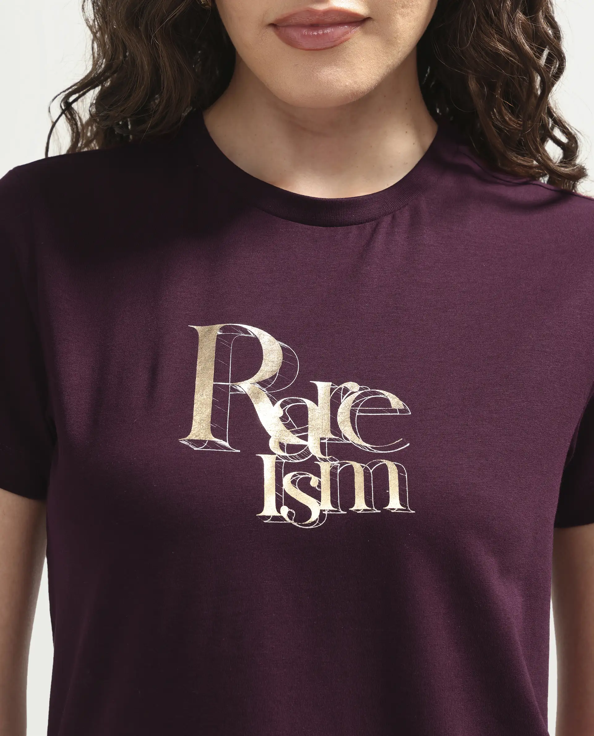 Rareism Women's Zism Dark Maroon Cotton Blend Crew Neck Pull-On Regular Graphic Print T-Shirt - Image 4