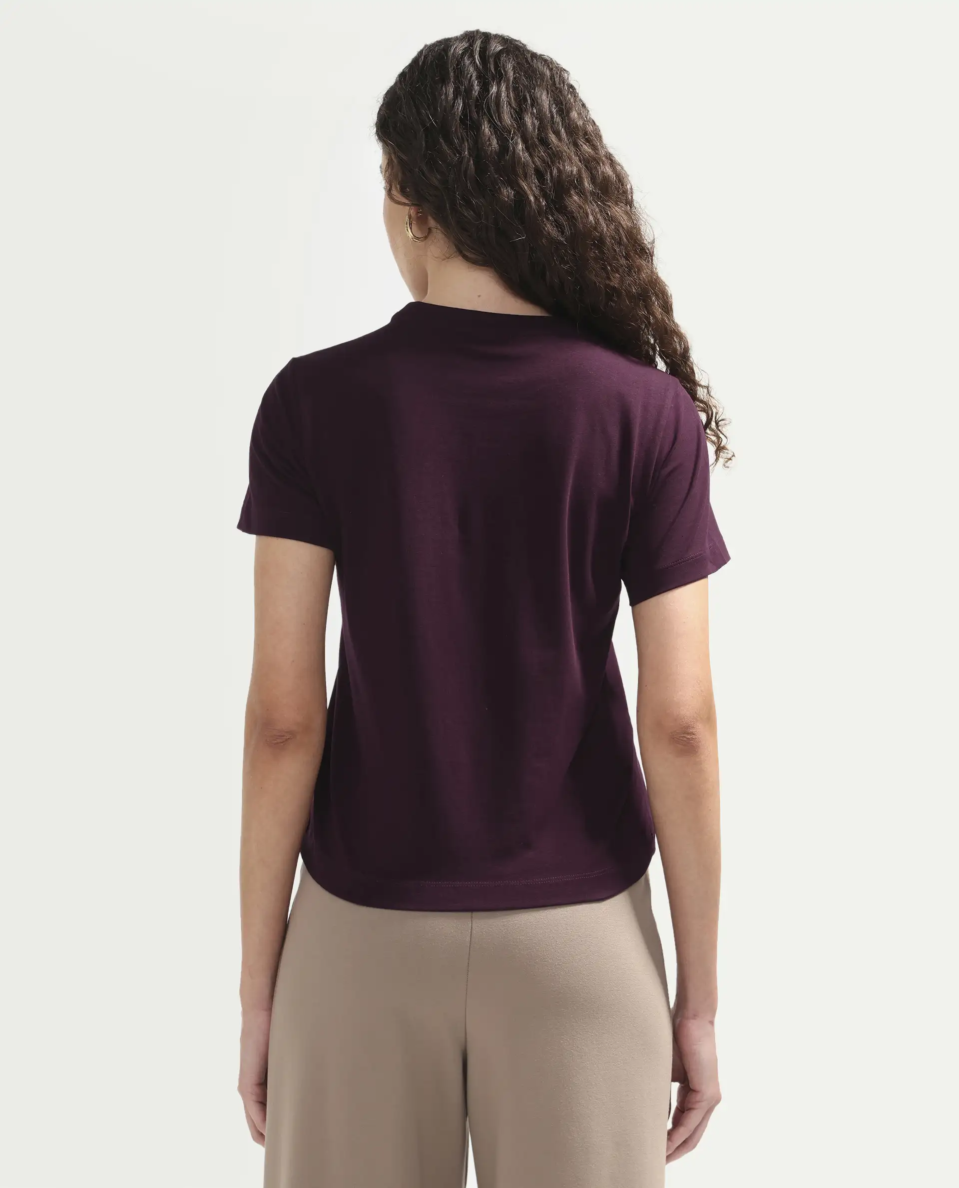 Rareism Women's Zism Dark Maroon Cotton Blend Crew Neck Pull-On Regular Graphic Print T-Shirt - Image 7