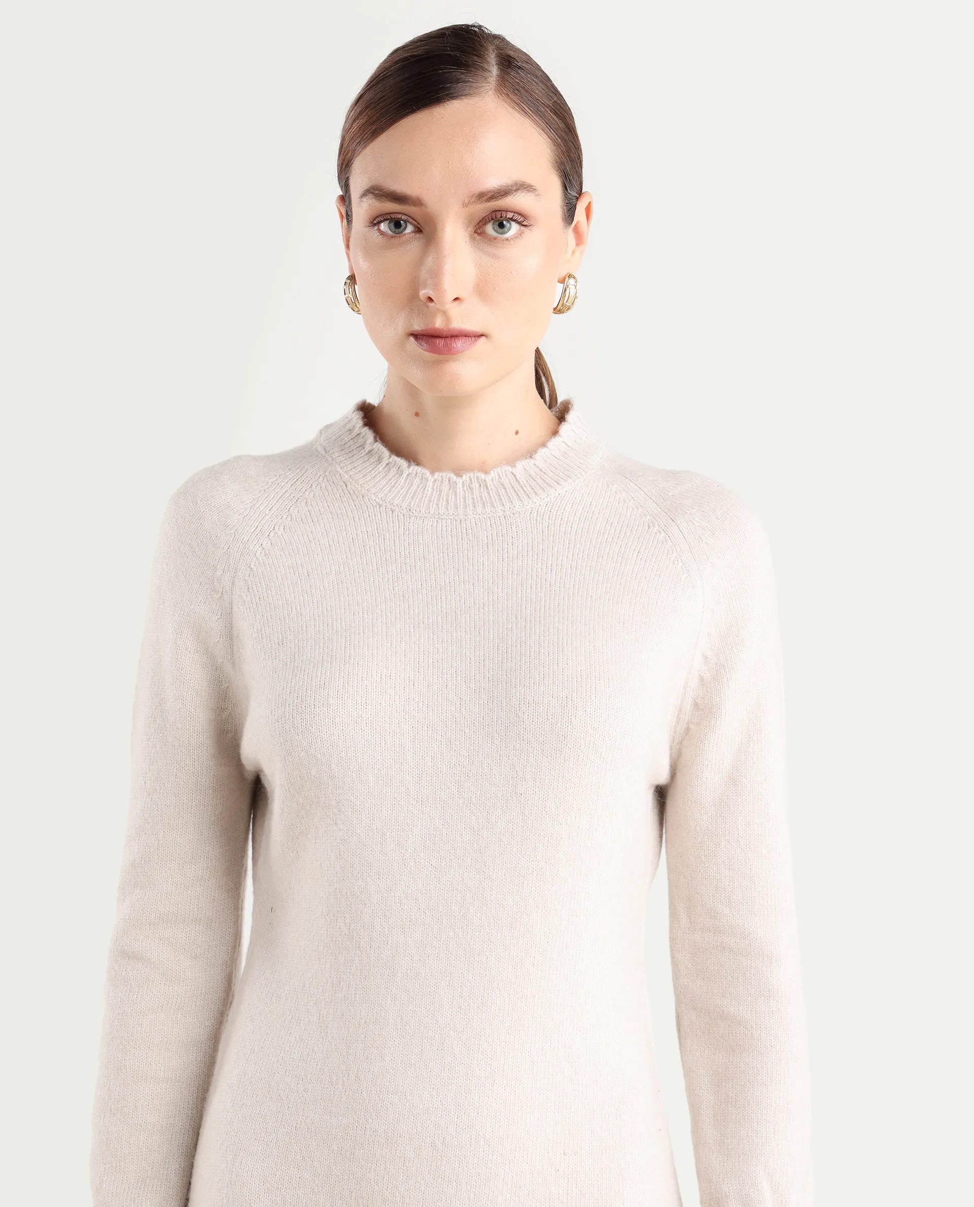 Rareism Women's Zisto Light Beige Acrylic Blend Crew Neck Relaxed Fit Plain Dress - Image 5