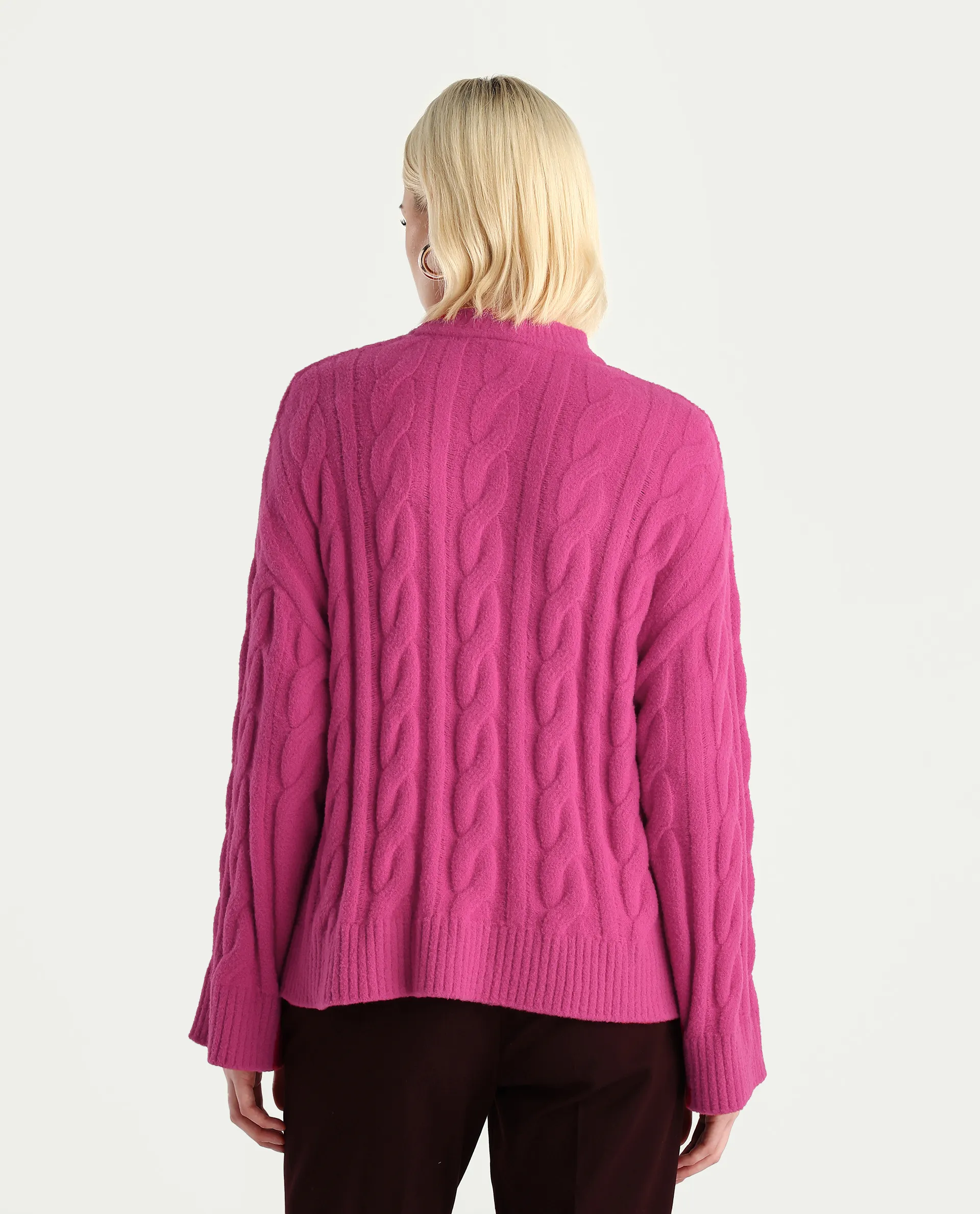 Rareism Women's Ziv Dark Pink Nylon High Neck Oversize Fit Sweater - Image 7