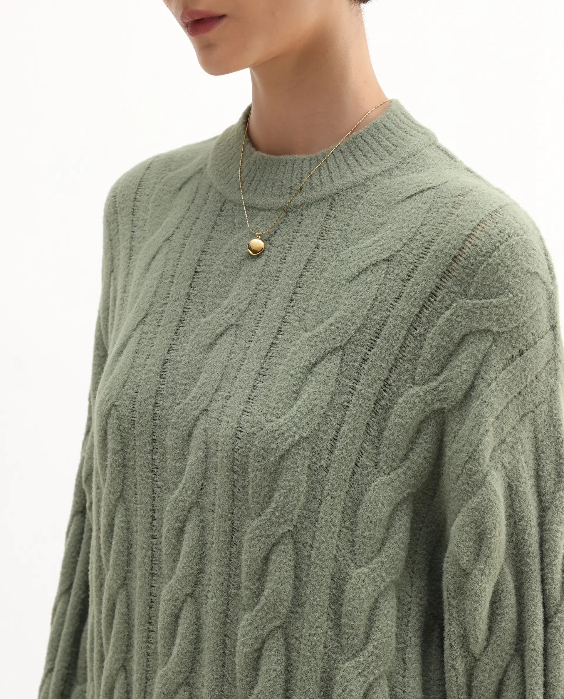 Rareism Women's Ziv Olive Nylon High Neck Oversize Fit Sweater - Image 4