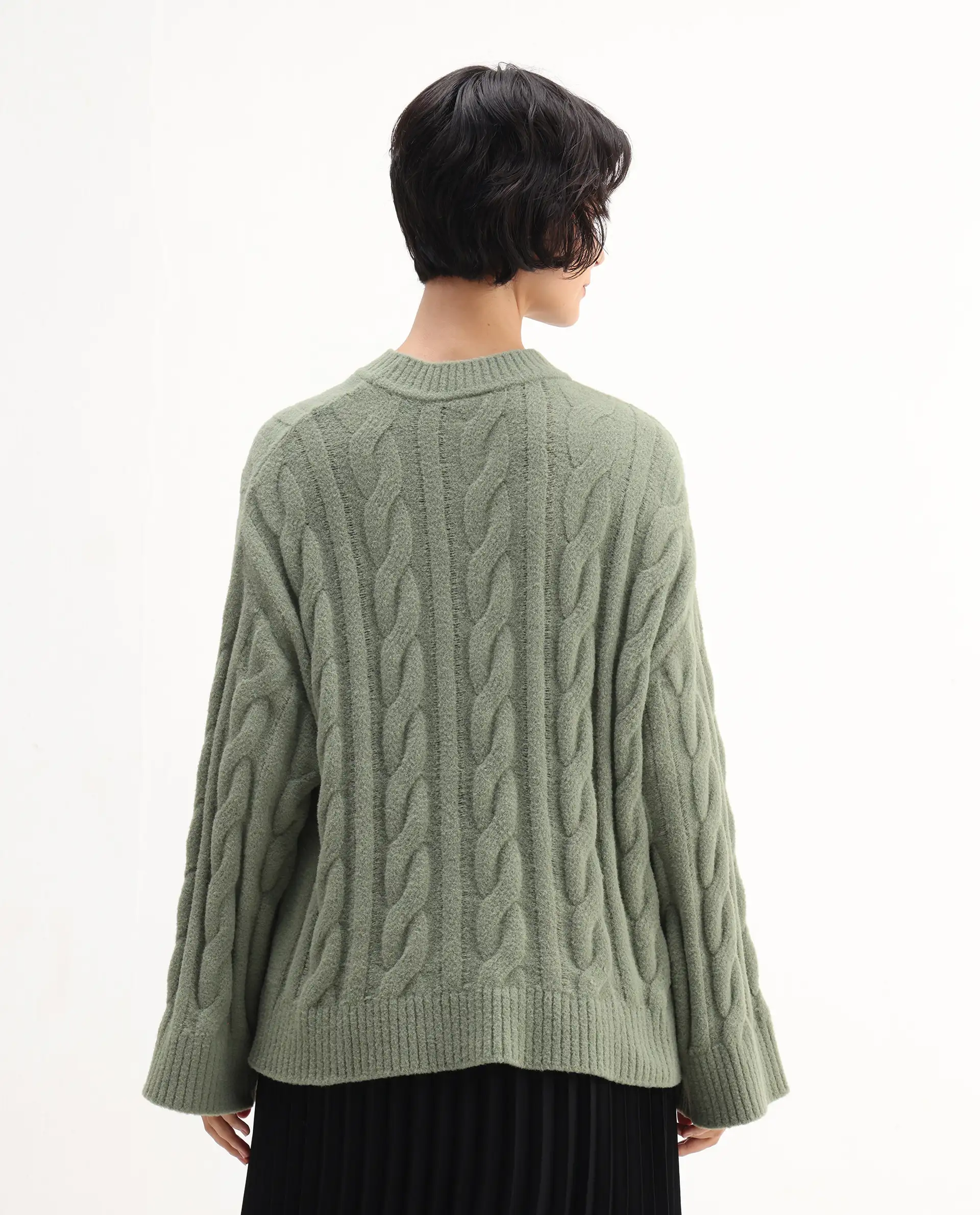 Rareism Women's Ziv Olive Nylon High Neck Oversize Fit Sweater - Image 7