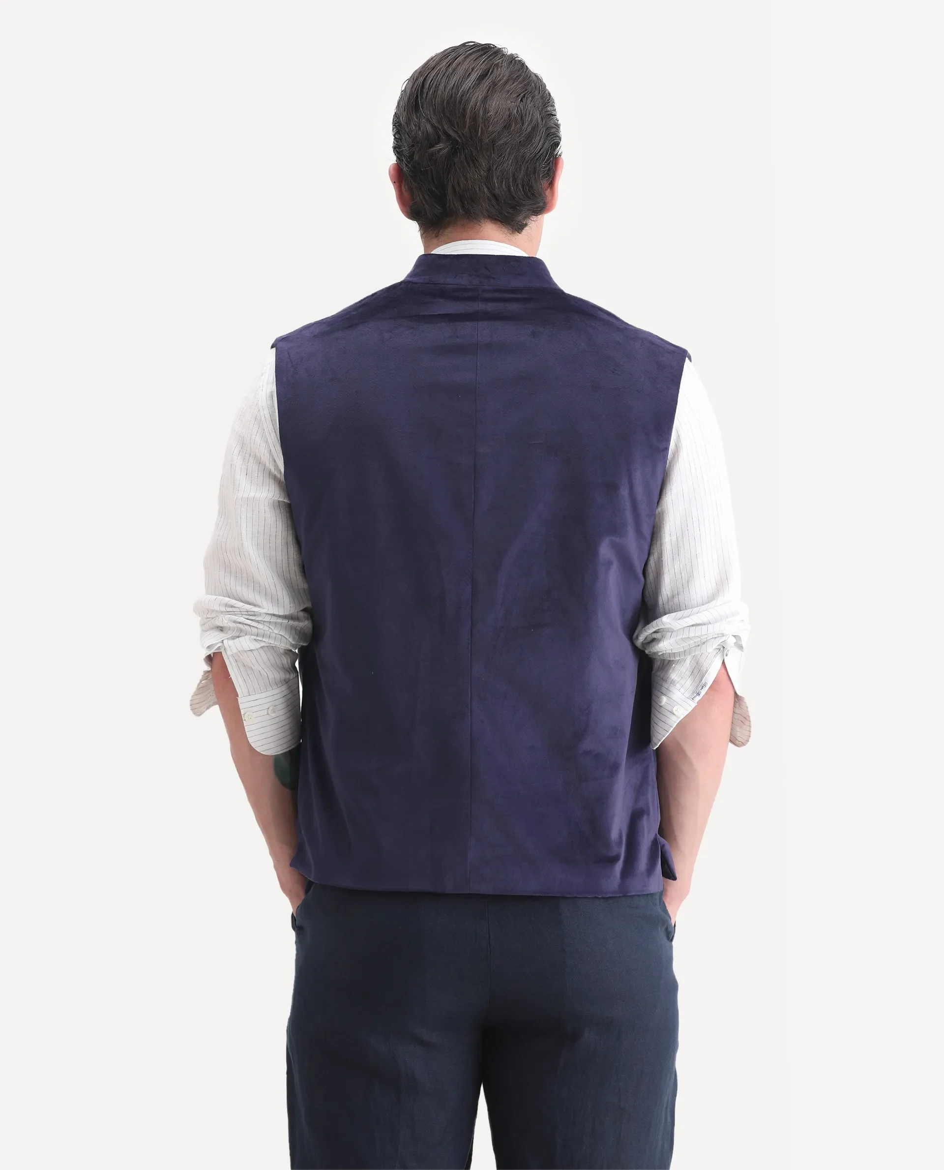 Rare Rabbit Men's Ziva Purple Velvet Plain Tailored Fit Sleeveless Mandarin Collar Bandhgala - Image 7