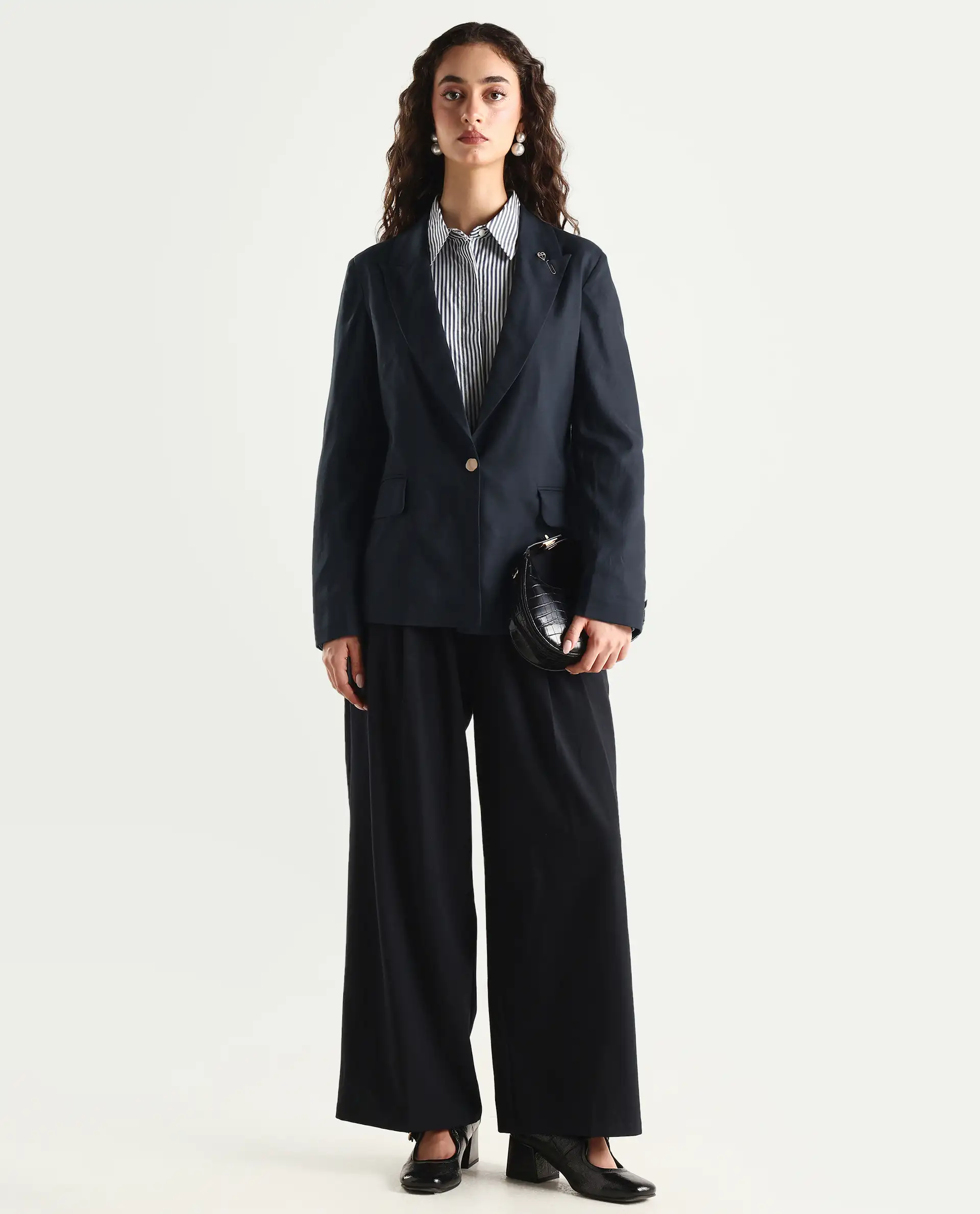 Rareism Women's Ziva Black Polyester Lapel Neck Plain Tailored Blazer - Image 3