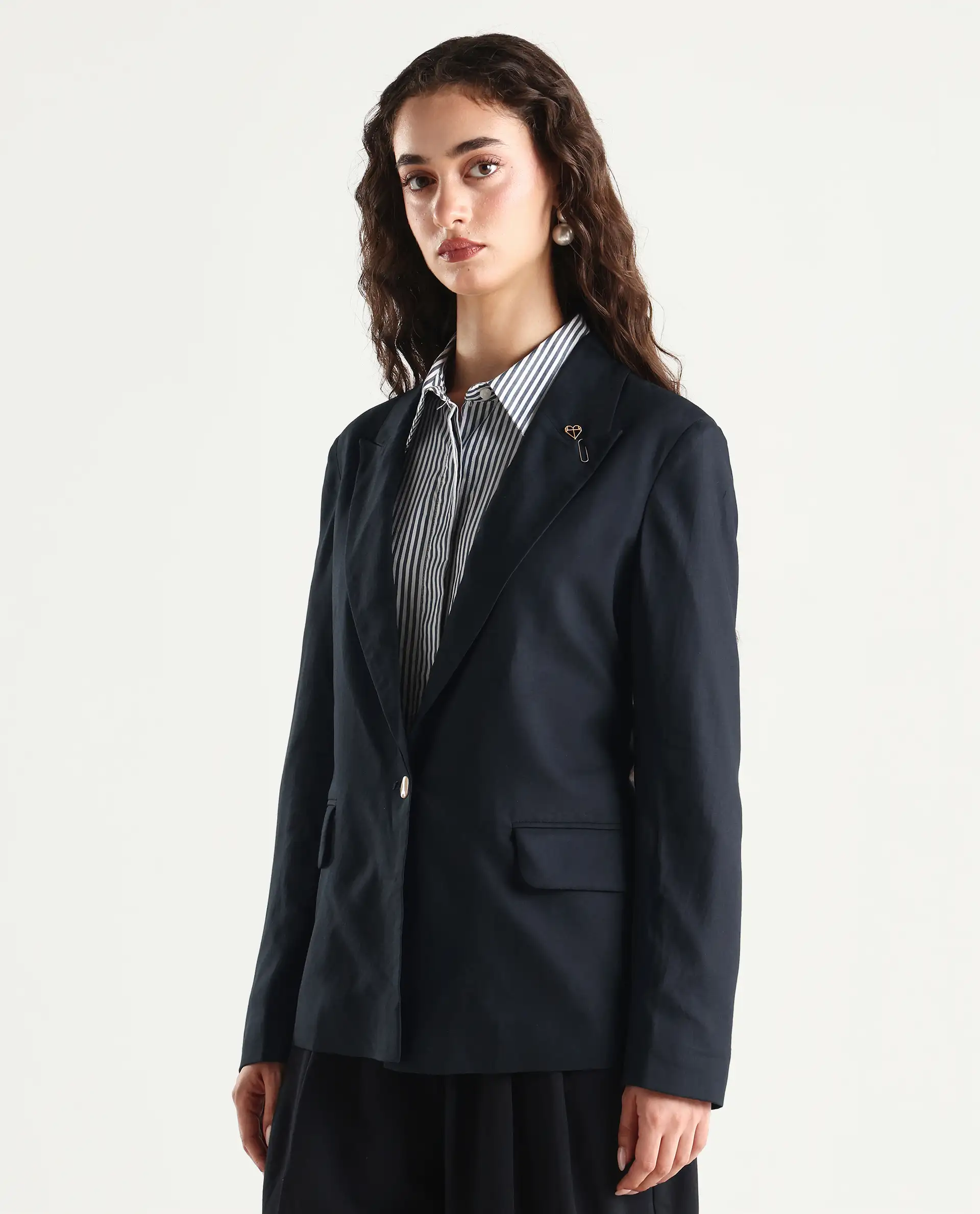 Rareism Women's Ziva Black Polyester Lapel Neck Plain Tailored Blazer - Image 7