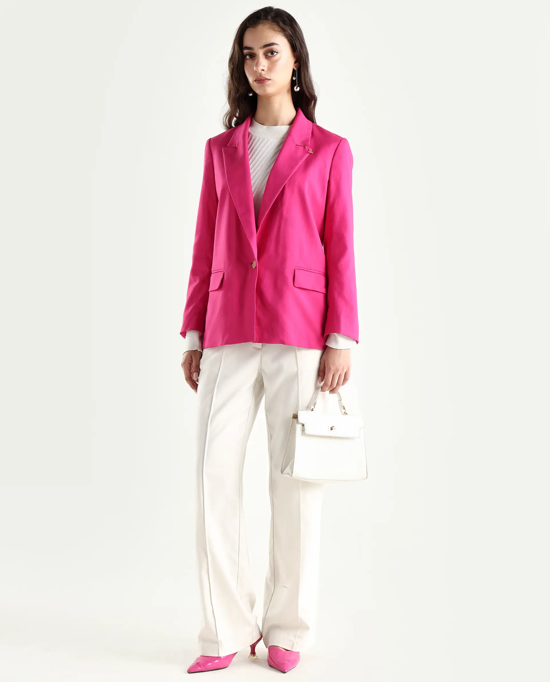 Rareism Women's Ziva Pink Polyester Lapel Neck Plain Tailored Blazer - Image 2